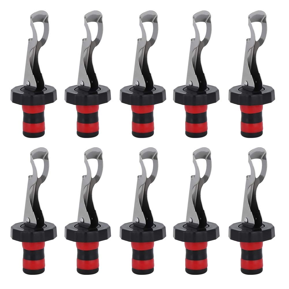 Romantic Valentine's Day Beverage Bottle Sealer - Manual Press Wine Stopper with Comfortable Handle (10PCS Red+Black) - Perfect for Home Use, Parties, and Gift Giving