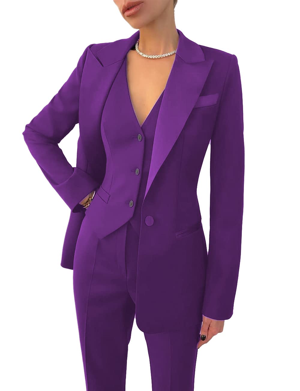 JinXuanYa Women's Business Suit Slim Fit 3-Piece Blazer & Pants Set for Office Work