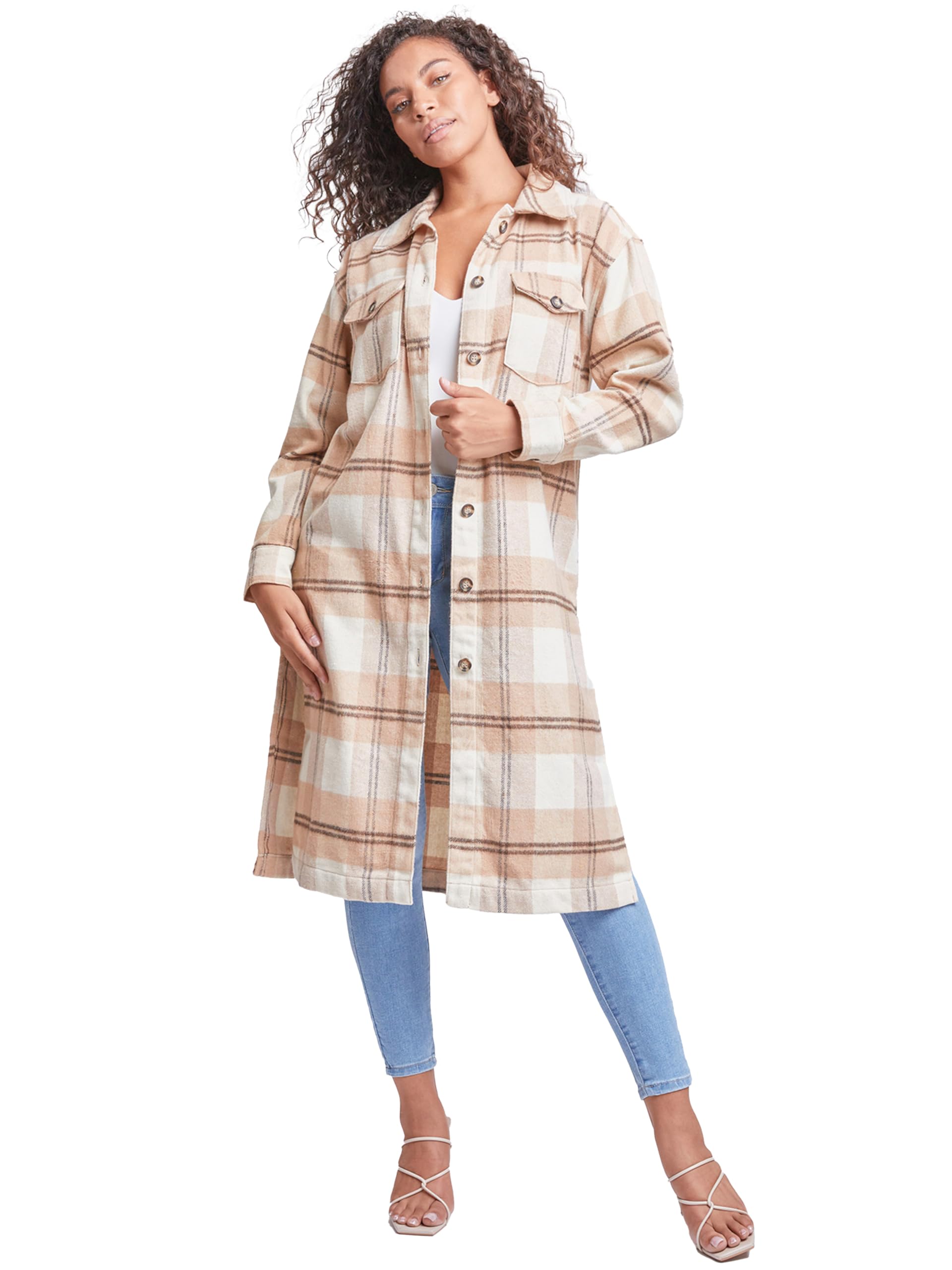 YMI Women's Plaid Shacket Long Duster Coat - Stylish Flannel Overshirt Jacket for Fall & Winter | Perfect for Layering, Casual Outfits, and Outdoor Activities