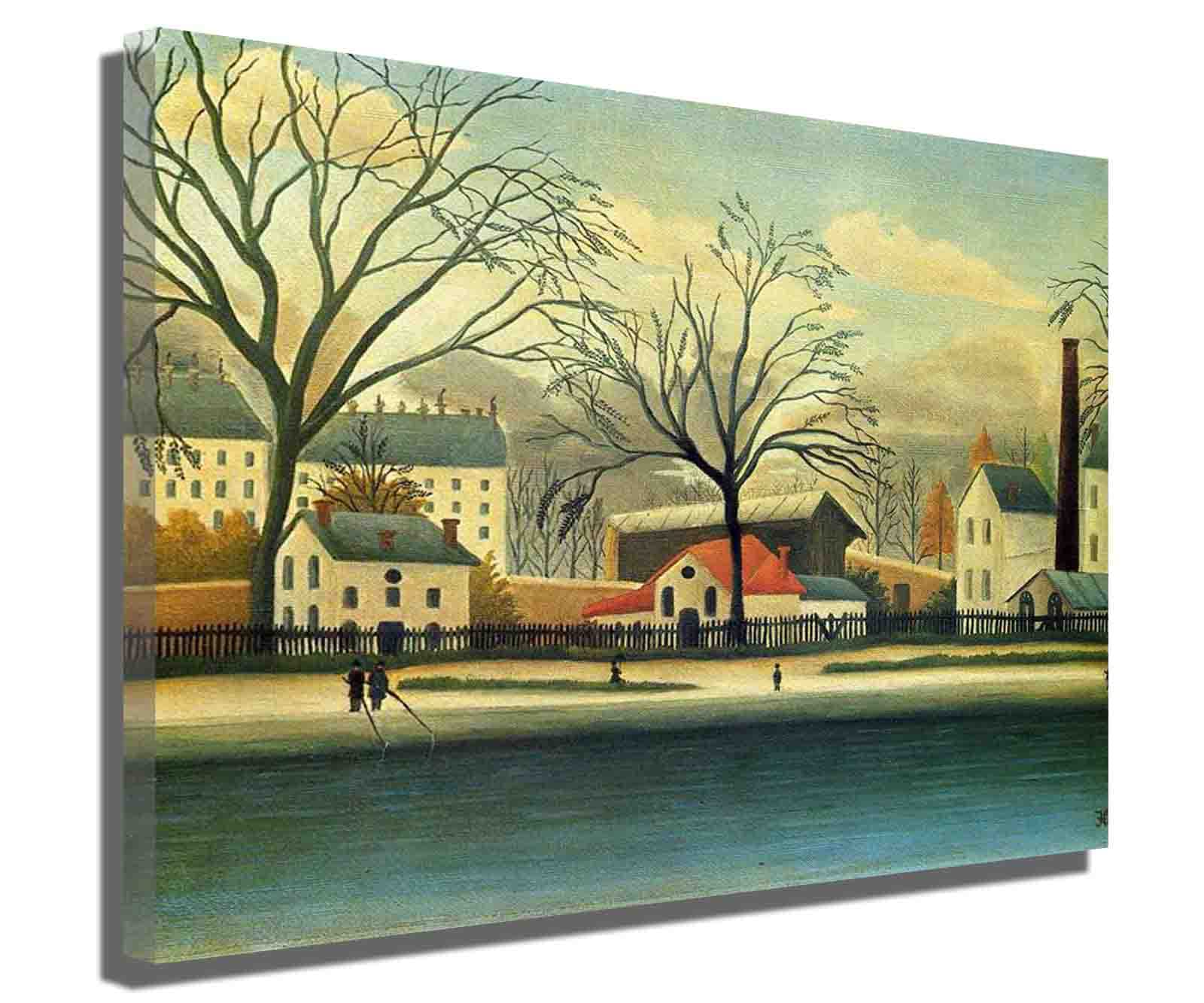 Framed Canvas Wall Art - 'Suburban Scene' by Henri Rousseau, 50x60cm (20x24Inch) - Modern Living Room & Office Decor, Landscape Painting for Home Wall Decoration - Perfect for Housewarming Gifts & Interior Design