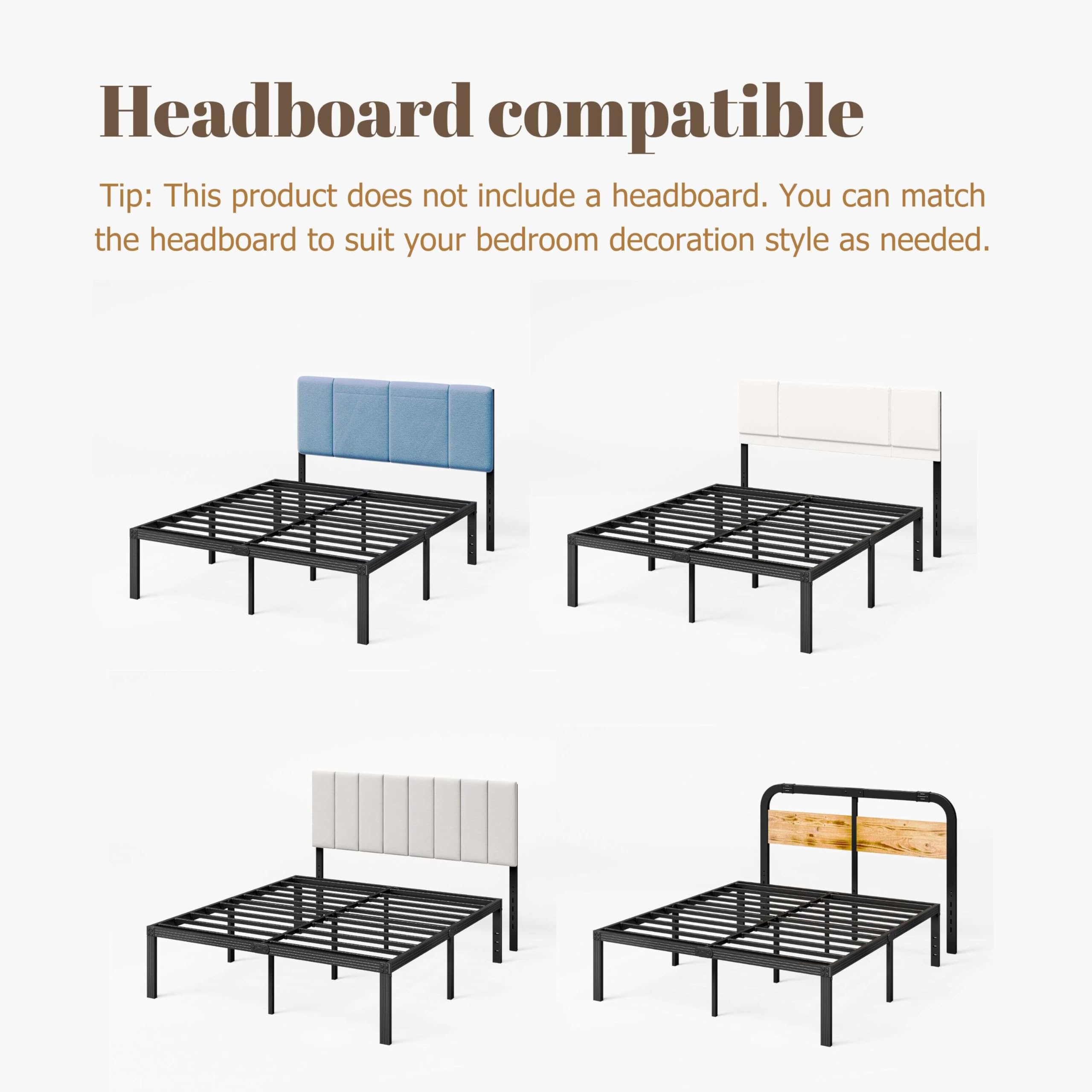 ZIYOO Twin Bed Frame with Heavy Duty Steel Slats - 14 Inch Platform Bed Frame, No Box Spring Needed, Noise Free & Easy Assembly - Under Bed Storage Space, Non-Slip Design, Black - Perfect for Kids Rooms, Guest Rooms & Small Spaces