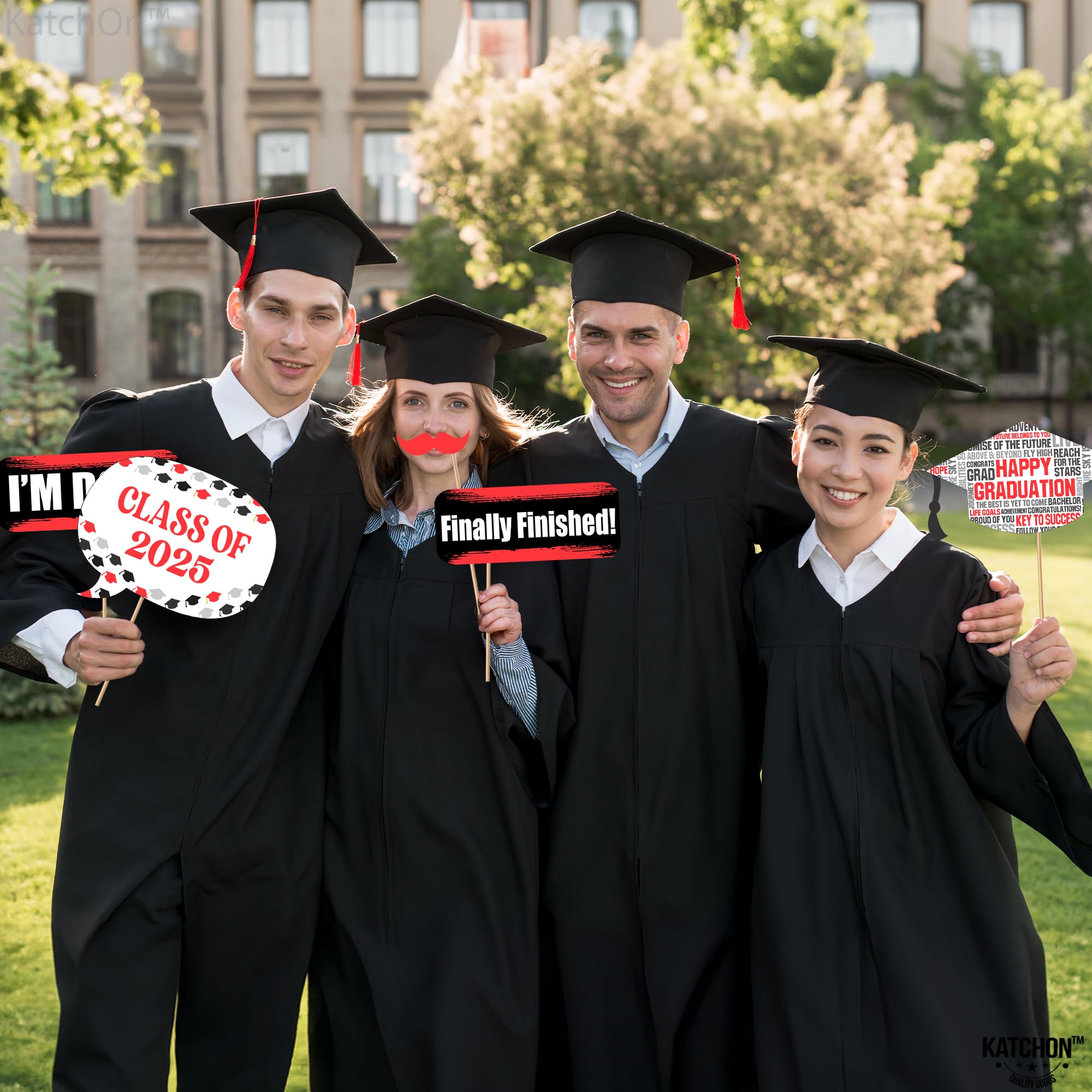 KatchOn Red Graduation Photo Booth Props 2025 - 23-Piece Set | Red & Black Graduation Decor for Class of 2025 | Perfect for Graduation Parties, Photo Booths & School Events