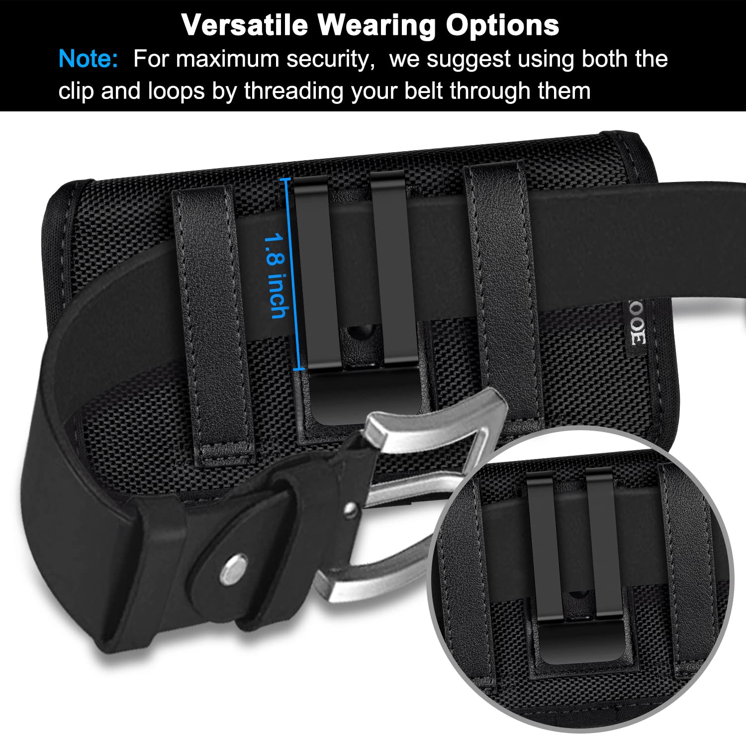 YKOOE Durable Nylon Phone Holster for iPhone 16/15/14/13/12 & Pro Models, Samsung Galaxy S25/S24/S23/S22 - Adjustable Belt Clip Case for Men (Black, Large) - Perfect for Outdoor Activities, Work, and Travel
