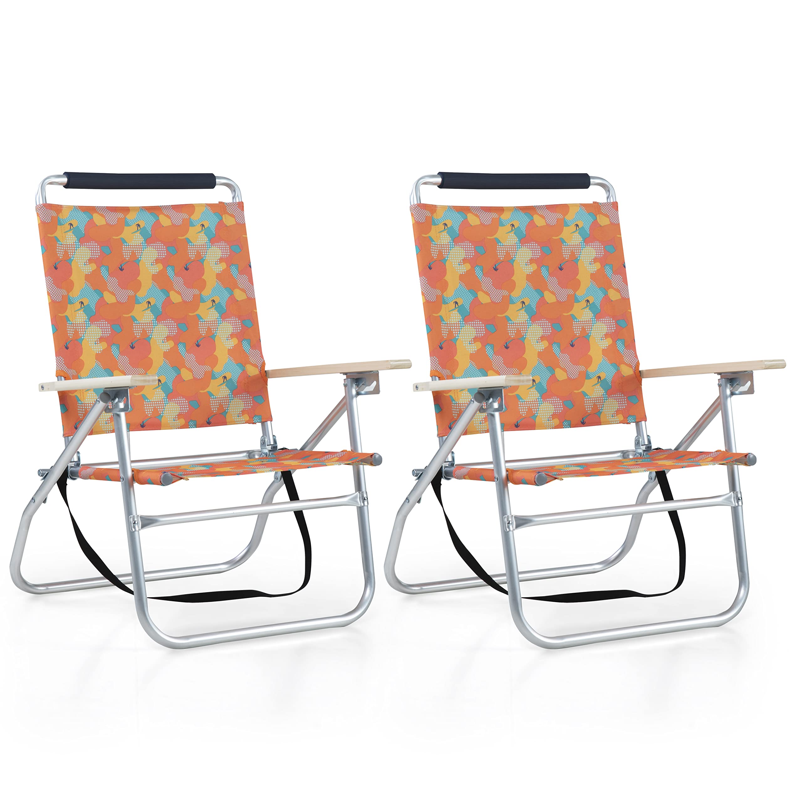 LET'S CAMP High Back Folding Lawn Chair with Insulated Cooler Bag & Shoulder Strap - 3-Position Adjustable Outdoor Camping Chair for Beach, Garden, Concert, Picnic, BBQ - Portable & Comfortable - Set of 2 Camo Chairs - Perfect for Backyard Relaxation, Tailgating, and Summer Festivals
