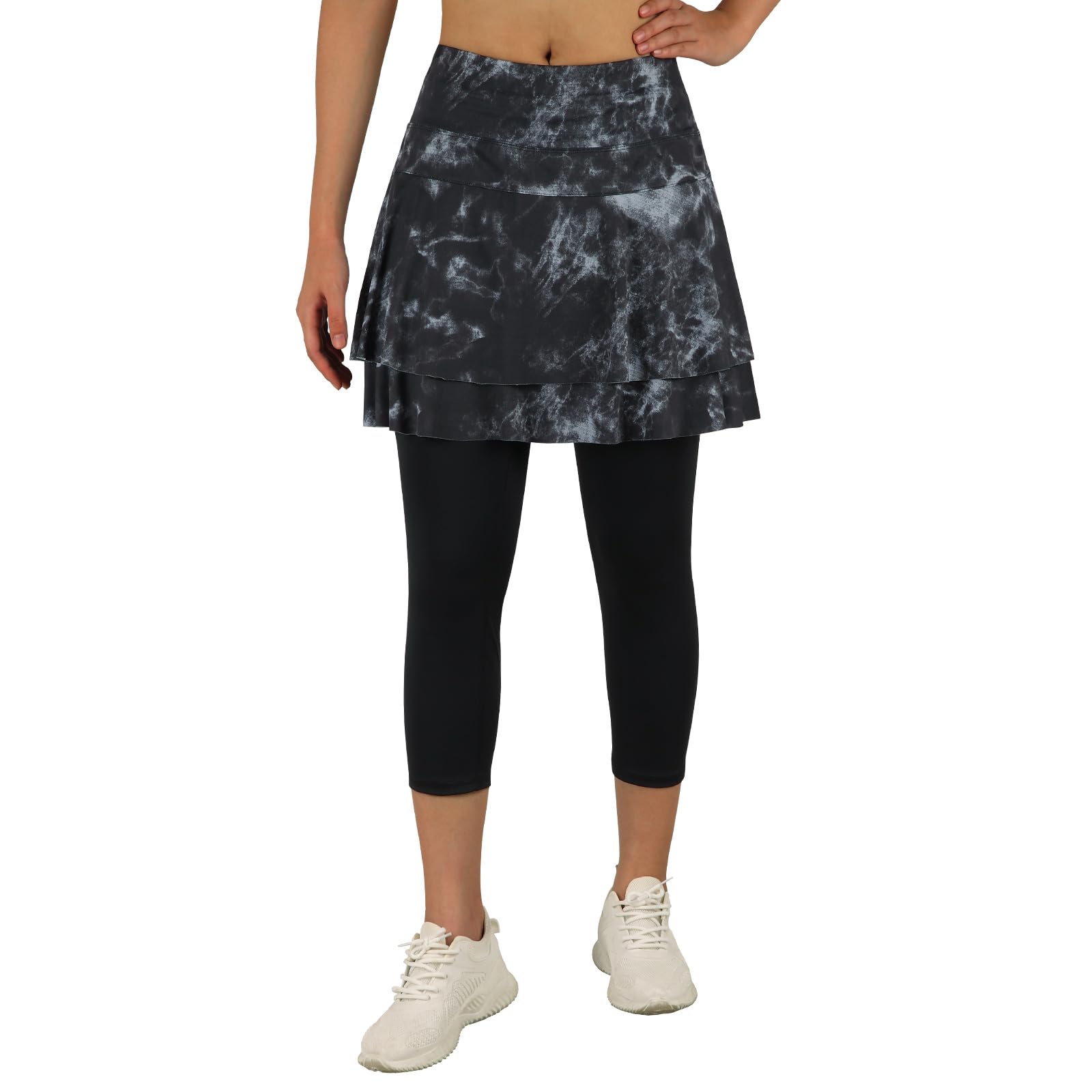 ANIVIVO Women's Skirted Leggings - Athletic Capri Leggings with Built-in Tennis Skirt for Golf, Pickleball & Workouts | Pockets for Convenience | Perfect for Sports, Gym & Casual Wear