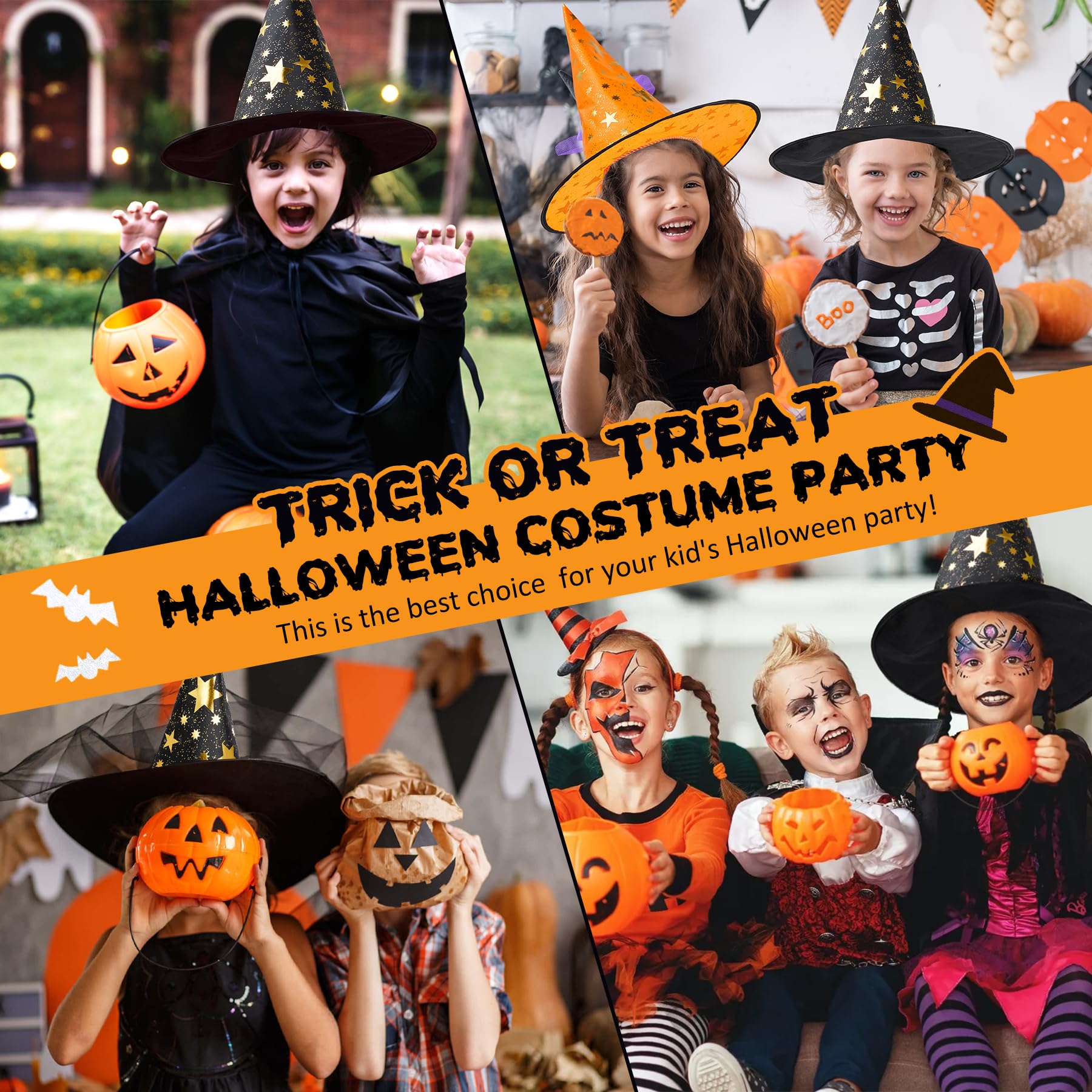 Zando Halloween Witch Hat for Kids, Boys, Girls & Women - Star Print Wizard Hat Costume Accessory - Perfect for Halloween Parties, Cosplay & Witch-Themed Decorations
