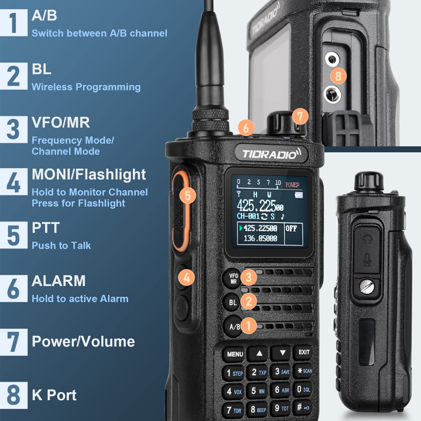 TIDRADIO TD-H8 (2nd Gen) 10W High Power Dual Band Ham Radio - Long Range Two-Way Walkie Talkie with 2 Batteries, Speaker Mic & USB-C Charger - Ideal for Outdoor Adventures, Emergency Communication and Group Activities