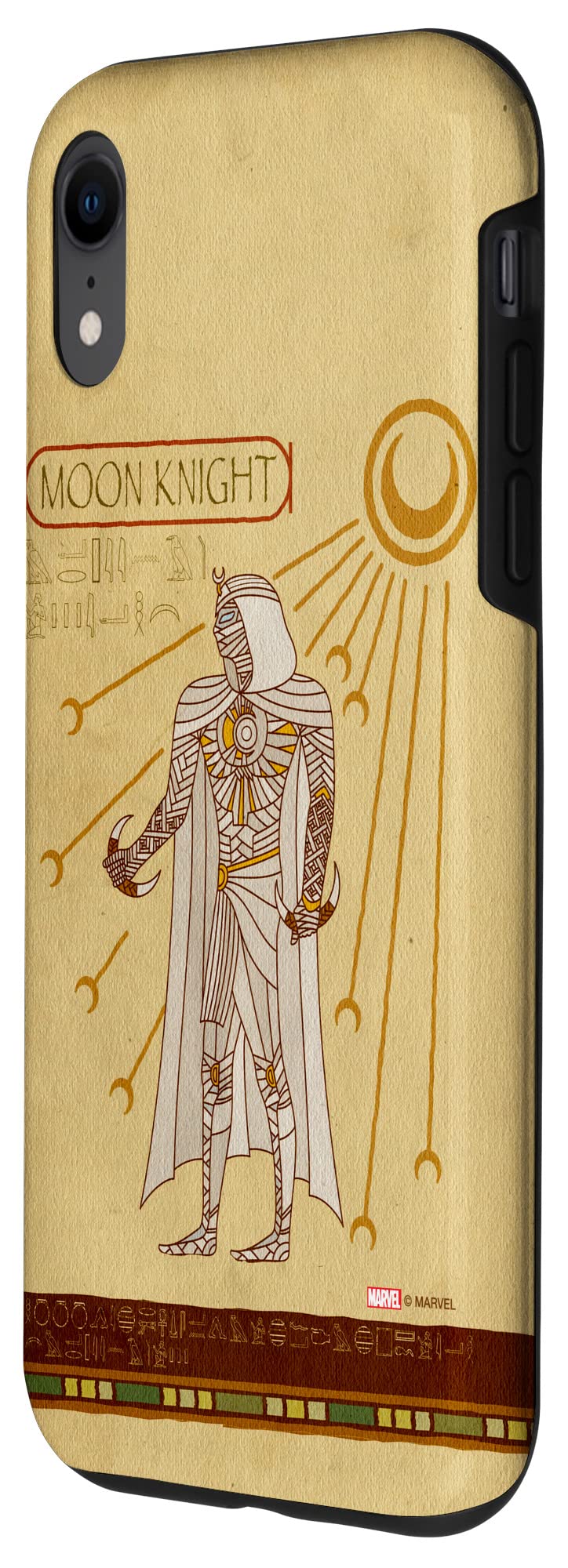 iPhone XR Marvel Moon Knight Egyptian Hieroglyphs Phone Case - Protective Cover for iPhone XR with Unique Marvel Superhero Design - Perfect for Marvel Fans, Cosplay & Everyday Use