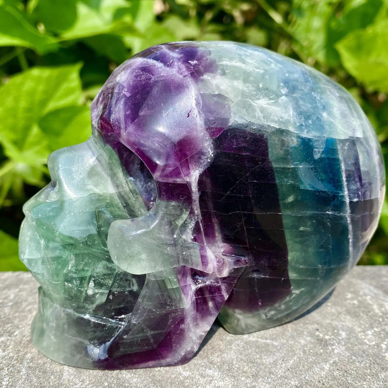 Natural Fluorite Skull Carving - Handcrafted Crystal Skull for Healing & Meditation - Perfect for Home Decor, Spiritual Practice & Energy Work