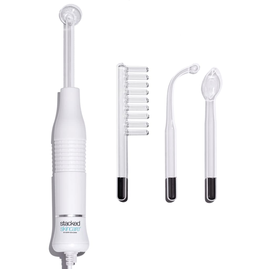 StackedSkincare High Frequency Wand for Acne Treatment - Facial Tool to Clear Pores, Reduce Redness & Wrinkles - Includes Neon & Argon Gas Electrodes - Perfect for At-Home Spa & Professional Skincare Routines
