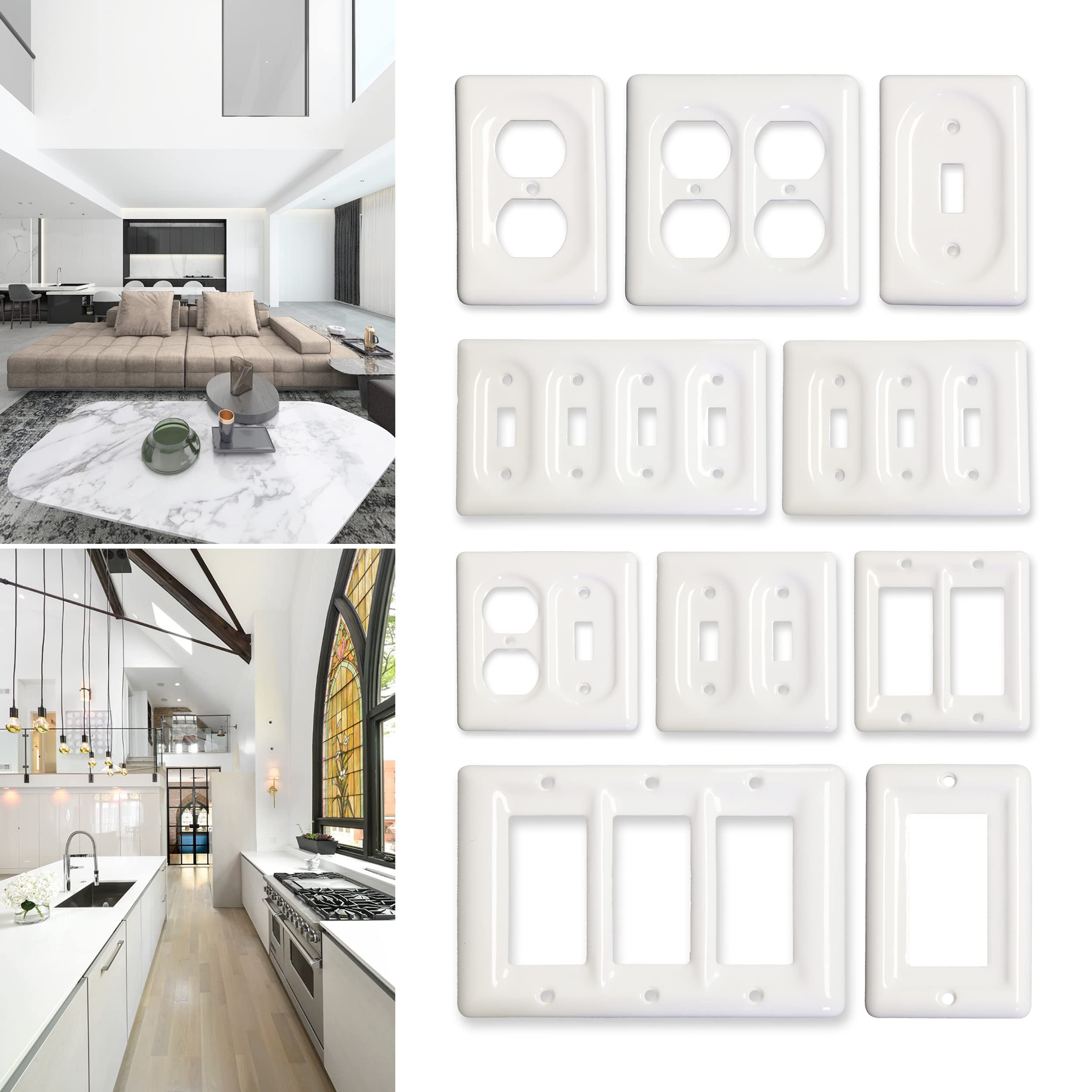 White Ceramic Switch Plate Covers - Rocker Style Wall Plates for Home Decor & Electrical Safety - Perfect for Living Room, Bedroom & Kitchen Upgrades