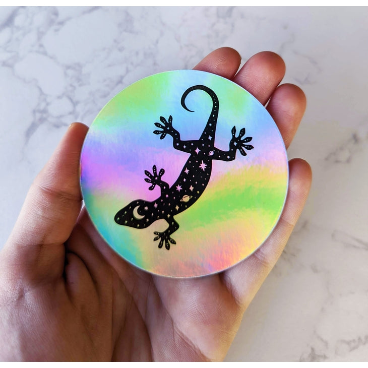 Celestial Gecko Holographic Stickers - Waterproof Vinyl Decals for Laptops, Phones, Journals - Perfect for DIY Crafts, Scrapbooking & Room Decor