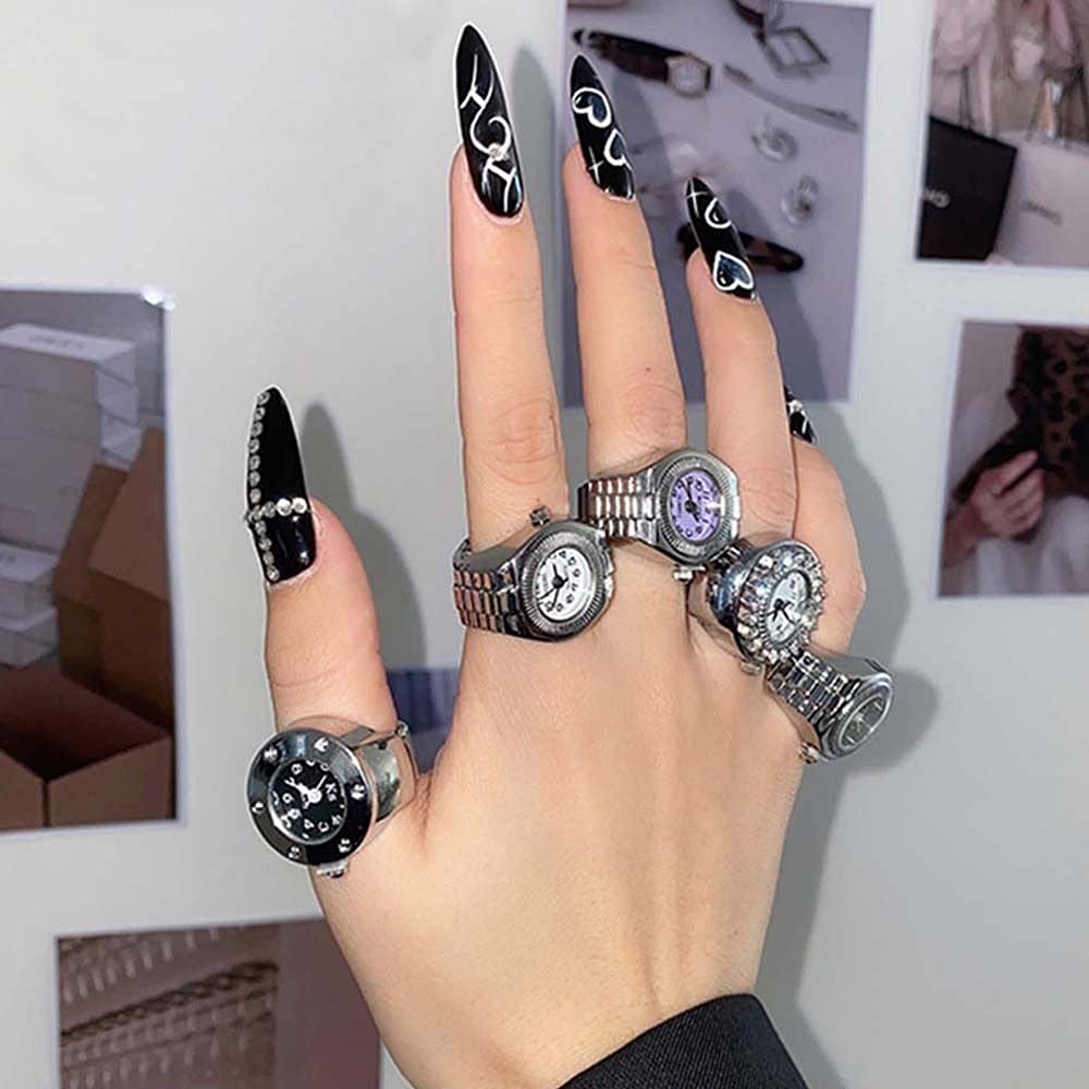 Stylish Gothic Finger Ring Watch - Unique Couple Rings for Men & Women - Perfect for Bar Parties, Photography Props & Gothic Fashion Accessories