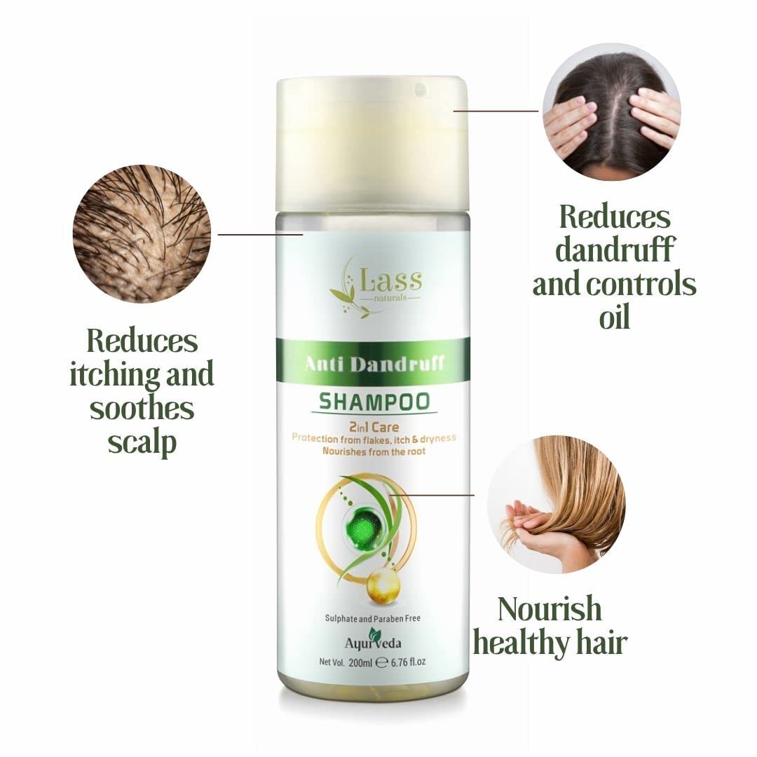 Lass Naturals Anti-Dandruff Shampoo for Women & Men with Tea Tree Oil & Vitamin E - Soothes Itchy Scalp, Fights Fungal & Bacterial Irritation - Perfect for Daily Hair Care & Scalp Health