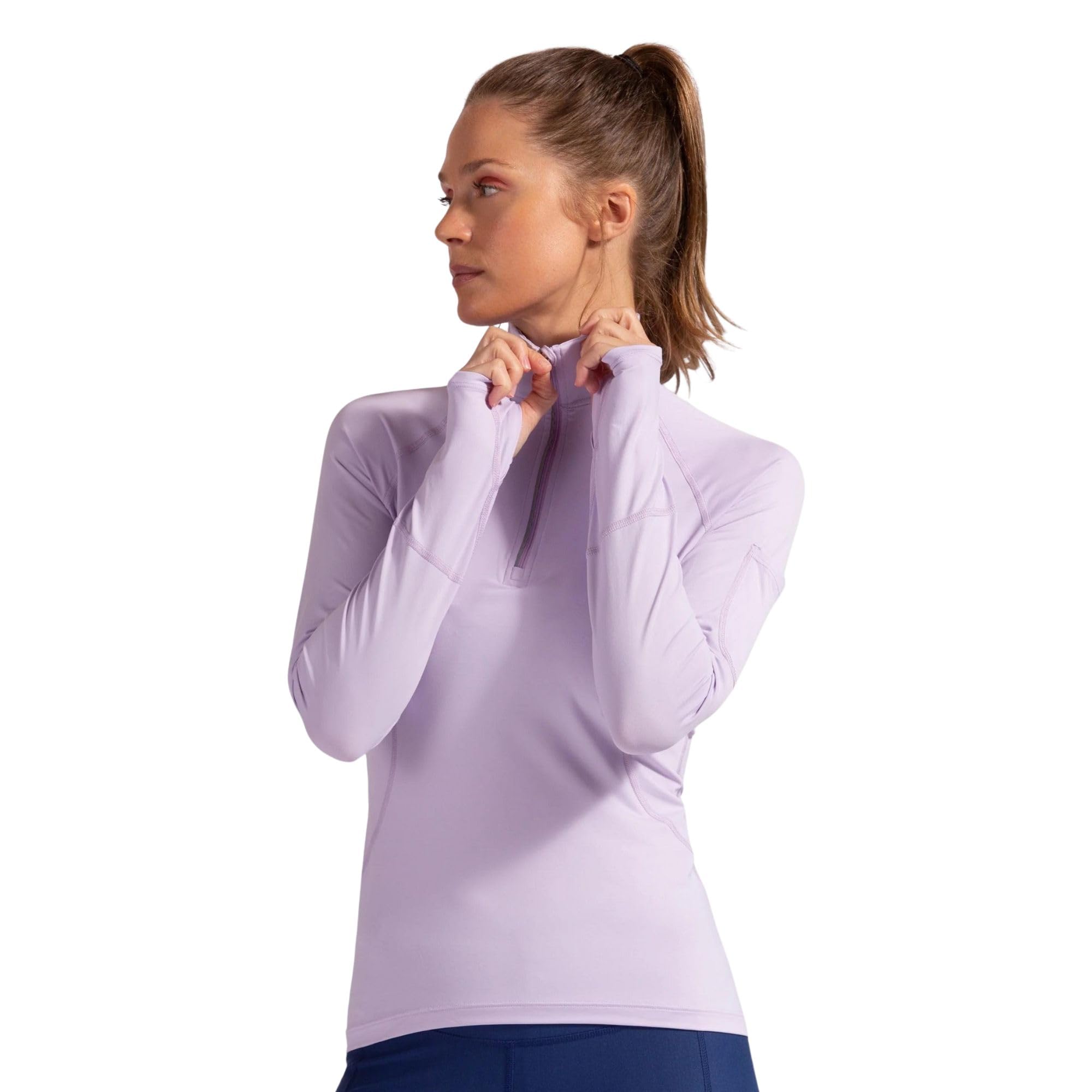 Women's UPF 50+ Sun Protection Long Sleeve Active Mock Zip Top for Hiking, Running & Outdoor Sports
