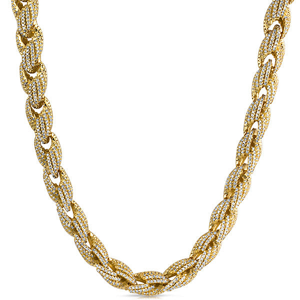10mm Gold Iced Out Rope Chain Necklace for Men - Hip Hop Bling Jewelry, Perfect for Parties, Gifts & Everyday Wear