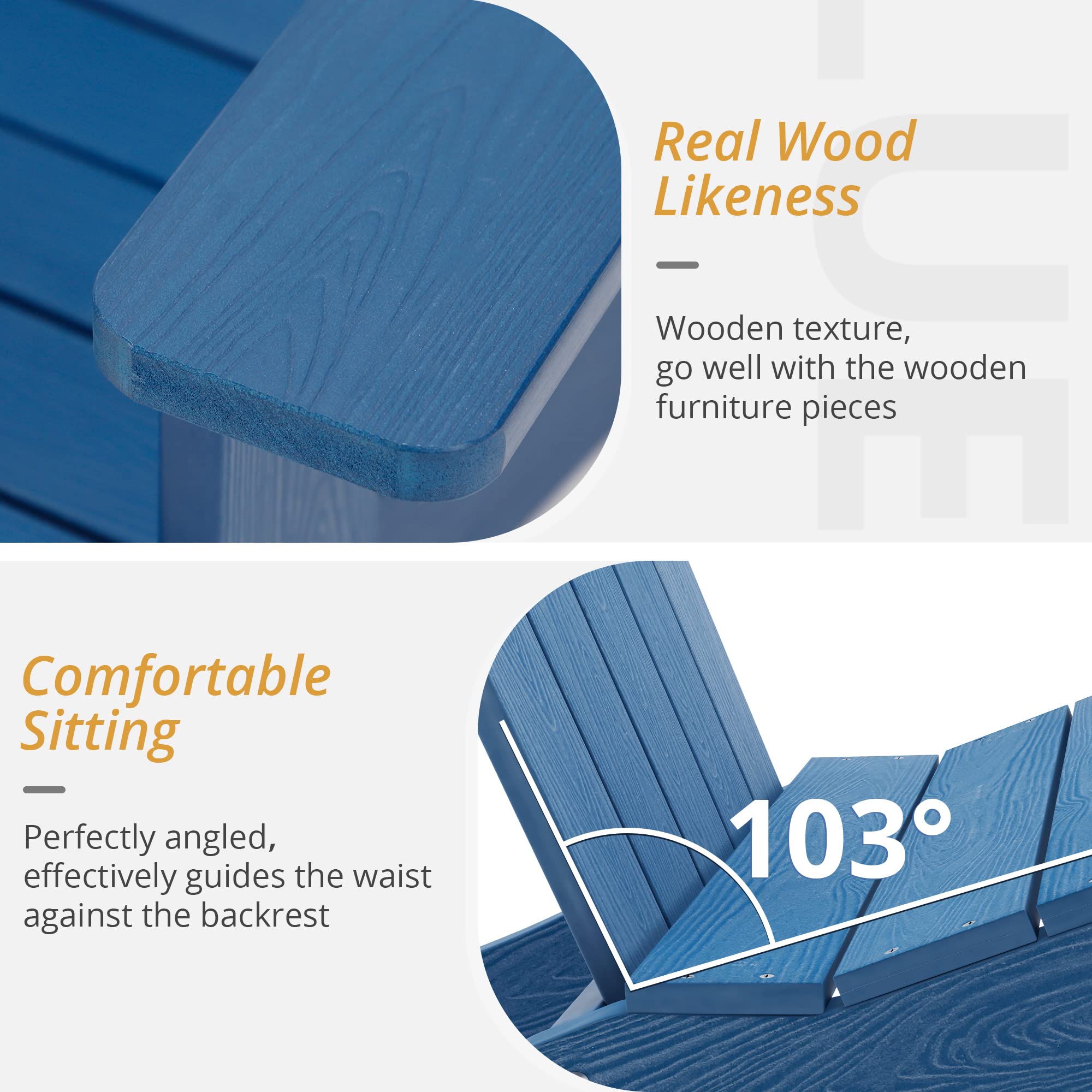 LUE BONA 4-Piece Navy Blue Poly Adirondack Chair Set - Weather-Resistant Modern Plastic Outdoor Chairs for Patio, Porch, Deck, Pool & Garden - Perfect for Backyard Relaxation & Fire Pit Gatherings