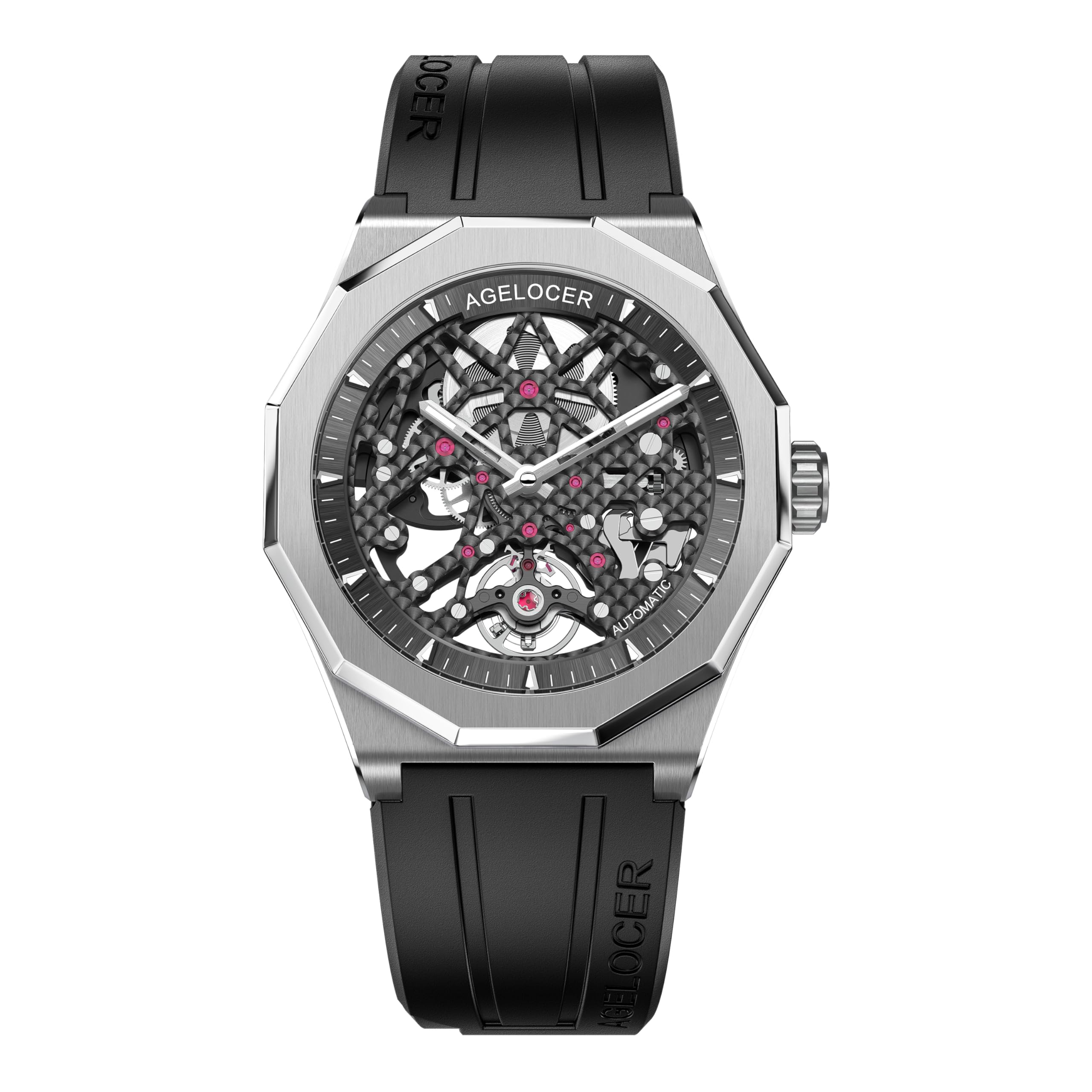 AGELOCER Automatic Skeleton Men's Watch - Mechanical Movement, Luminous Hands, Stainless Steel Case & Rubber Strap - Business & Formal Wear | Perfect for Office, Meetings & Special Occasions