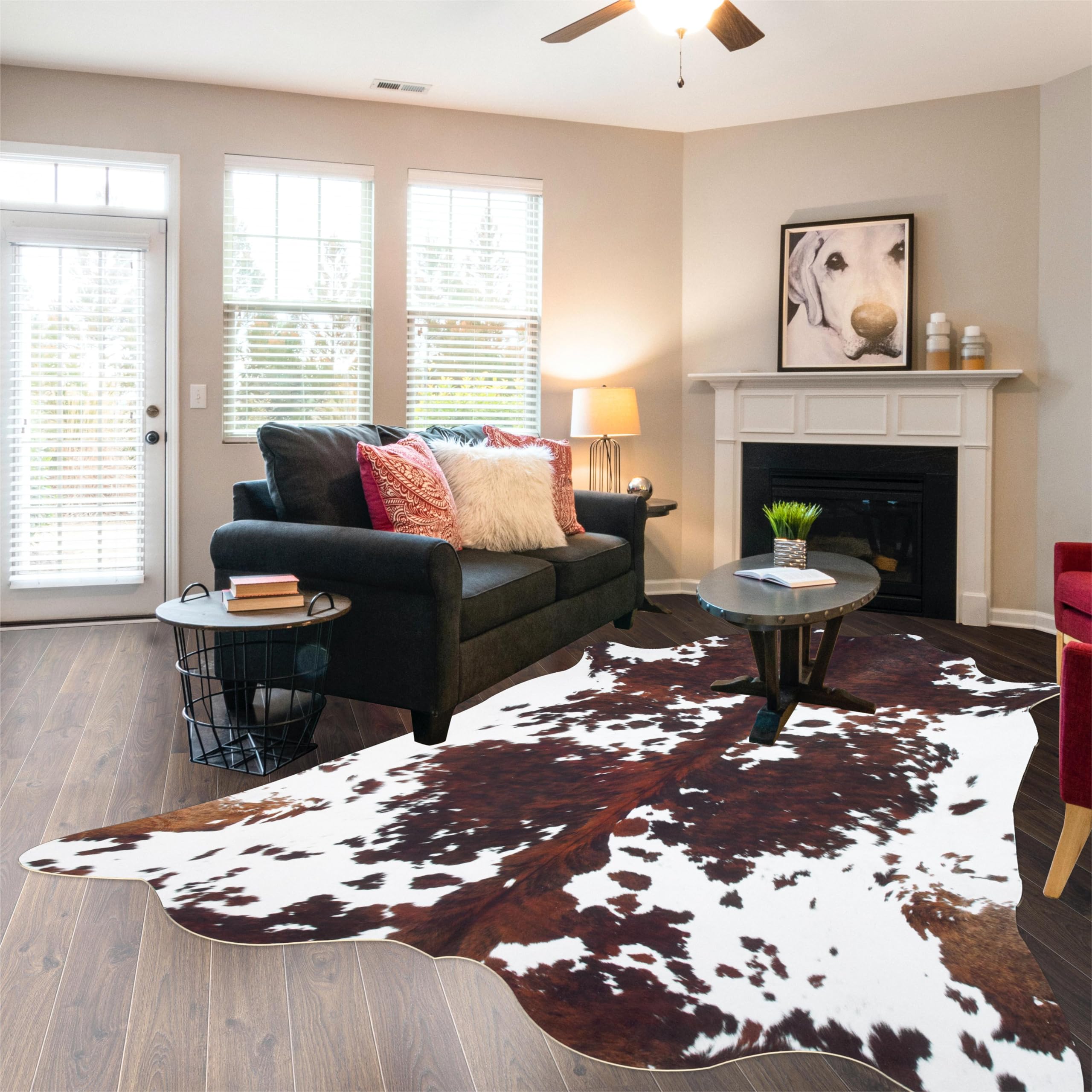 Premium Cowhide Rug 4.6x5.2ft - Natural Brown Cow Print Area Rug for Living Room, Bedroom & Home Office - Western Style Animal Hide Carpet for Rustic & Modern Home Decor - Perfect for Farmhouse, Cabin or Bohemian Interior Design