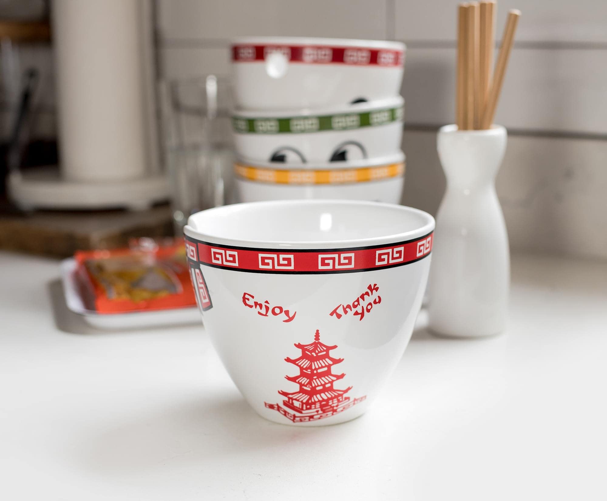 Bowl Bop Chinese Takeout Box Dinnerware Set - 16-Ounce Ramen Noodle Bowl with Chopsticks | Perfect for Asian Cuisine, Home Dining & Party Serving