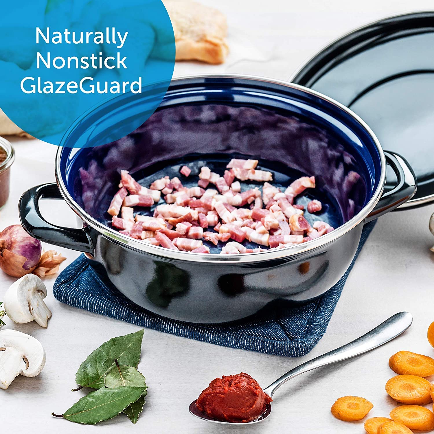 BK Indigo Dutch Heritage Round Enameled Cast Iron Casserole Pot with Lid - PFAS-Free Ceramic Non-Stick Coating, 3.3L (22cm) - Induction, Oven & Dishwasher Safe - Black | Perfect for Slow Cooking, Braising & Serving Dishes