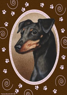 Miniature Pinscher Black Uncropped Pink Paw Garden Flag 28'' x 40'' - Decorative Yard Flag for Dog Lovers, Outdoor Pet Themed Home Decor, Perfect for Garden, Lawn, Patio & Front Yard Display