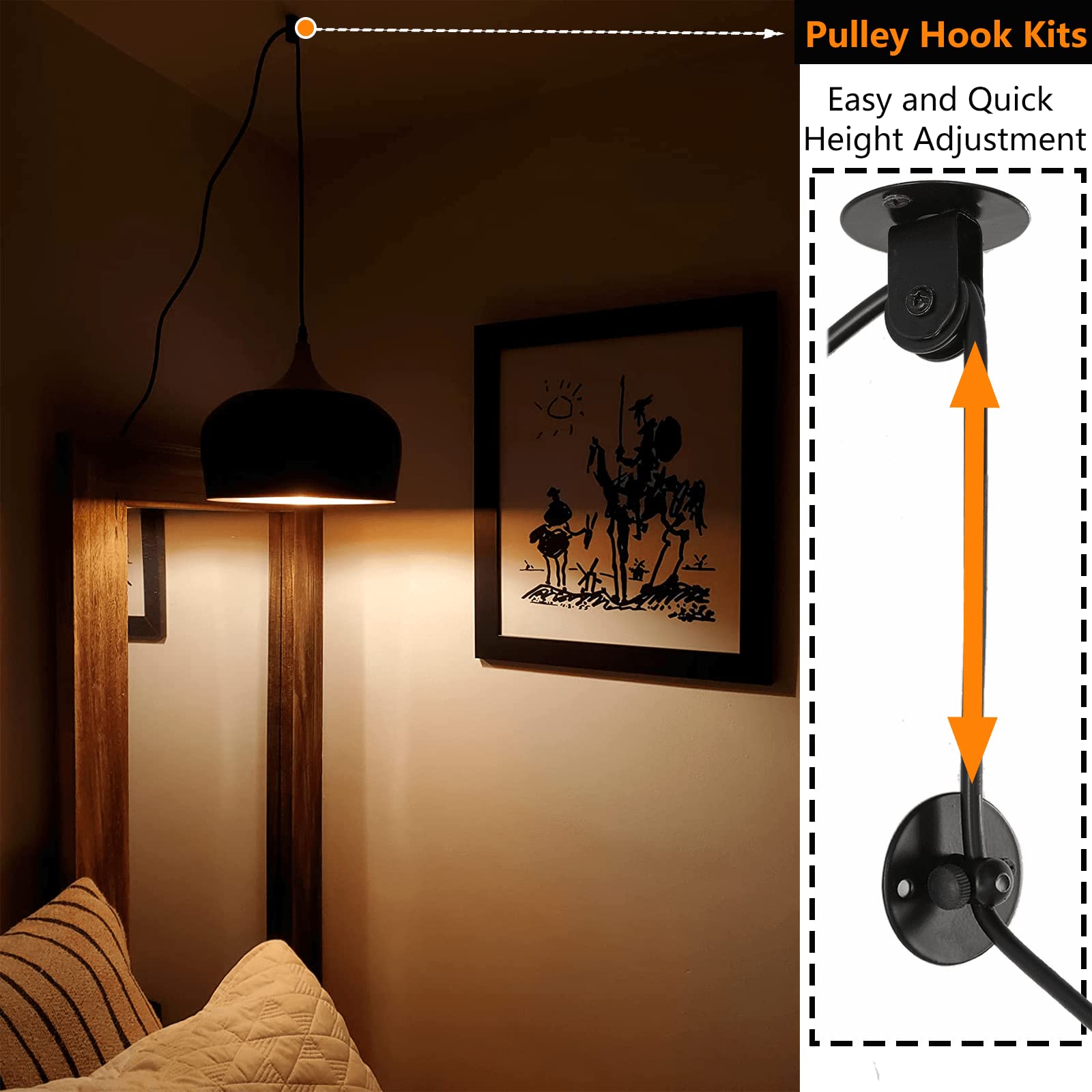 Modern Big Plug-in Pendant Light with 16.4ft Cord & On/Off Switch - Black Wood Grain Hanging Light Fixture for Kitchen Island, Dining Room, Table Lighting - Perfect for Farmhouse, Industrial & Contemporary Home Decor