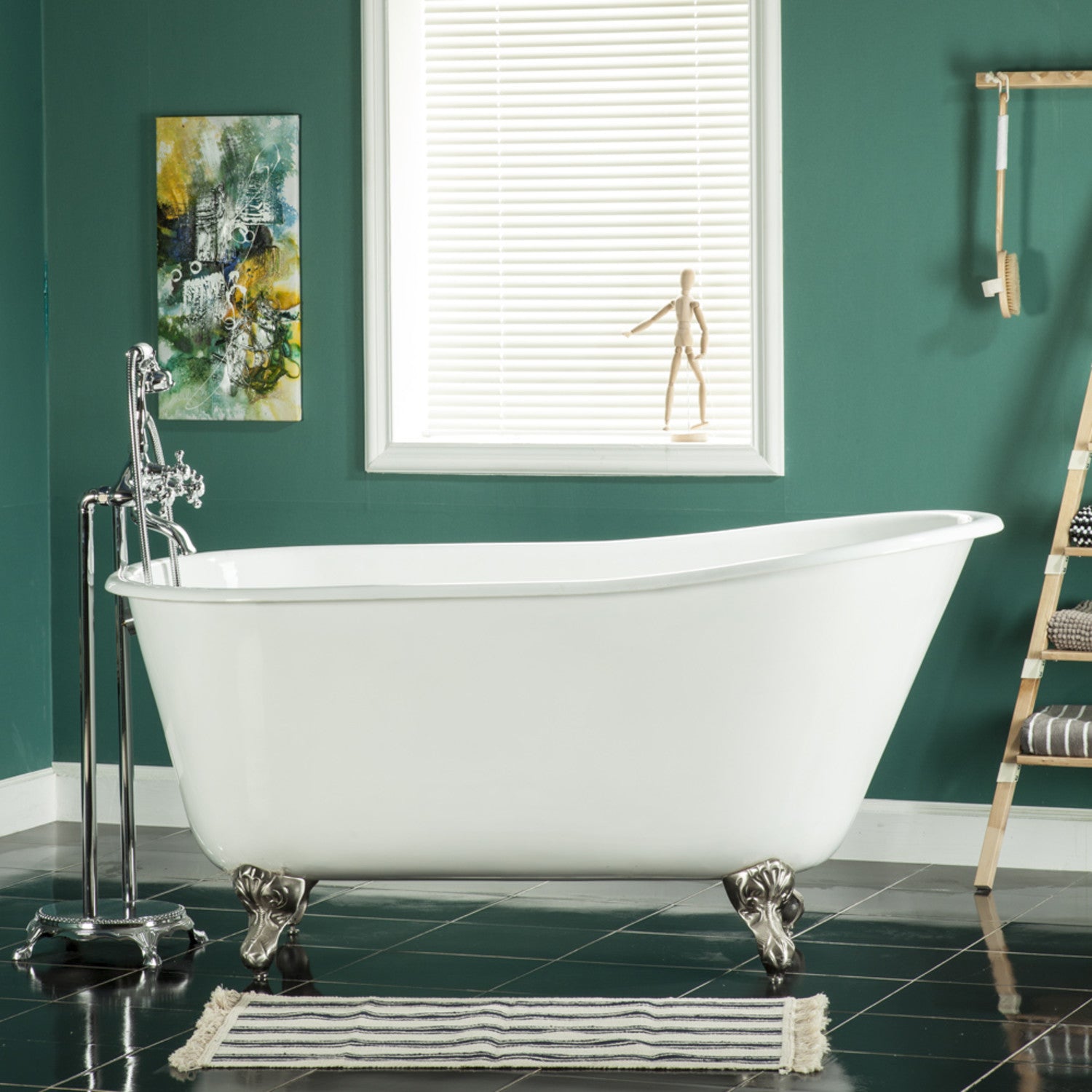 Aqua Eden 53 Inch White Cast Iron Clawfoot Bathtub - Oval Single Slipper Tub with Polished Chrome Feet | Vintage Freestanding Soaking Tub for Bathroom Remodel & Spa Relaxation