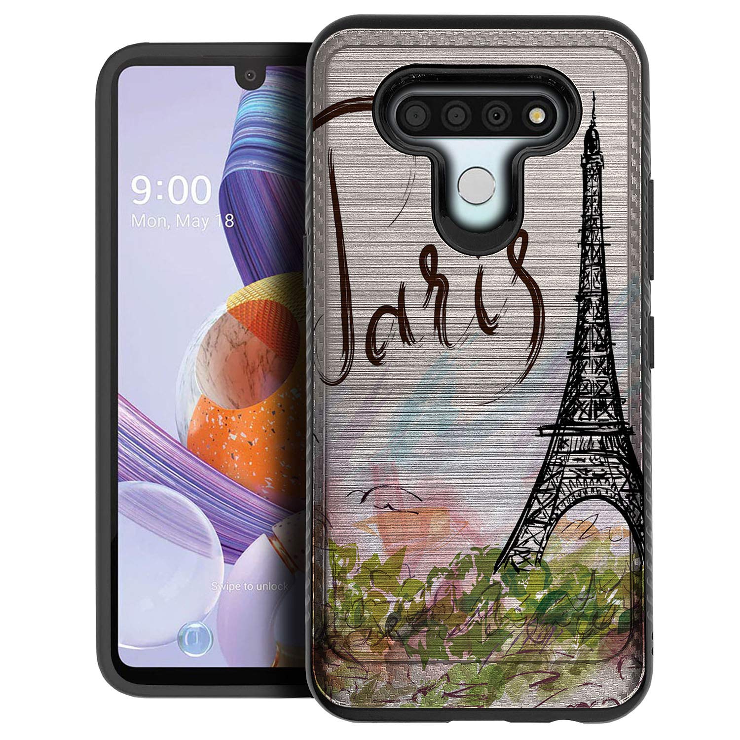 Slim Protective Case for LG Stylo 6 - Brushed Armor Hybrid Design with Dual Layer Shock Absorption - Perfect for Everyday Use, Travel & Outdoor Activities (Paris Tower Style)
