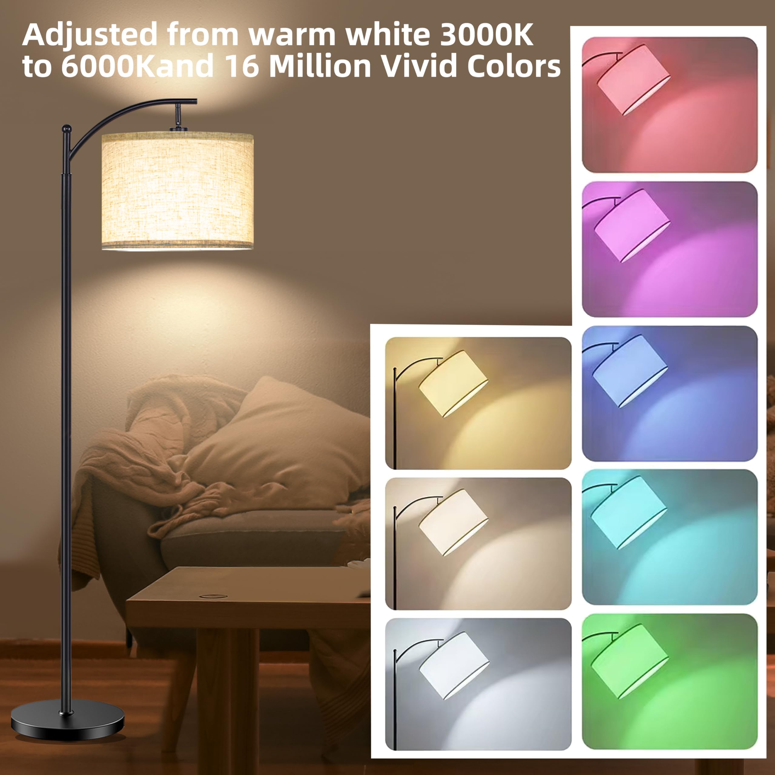 LANICHO Smart LED Floor Lamp - Dimmable Industrial Arc Standing Light with Alexa & Google Home Compatibility - Modern Reading Lamp for Living Room, Bedroom (Black) | Perfect for Cozy Reading Nooks & Contemporary Home Decor