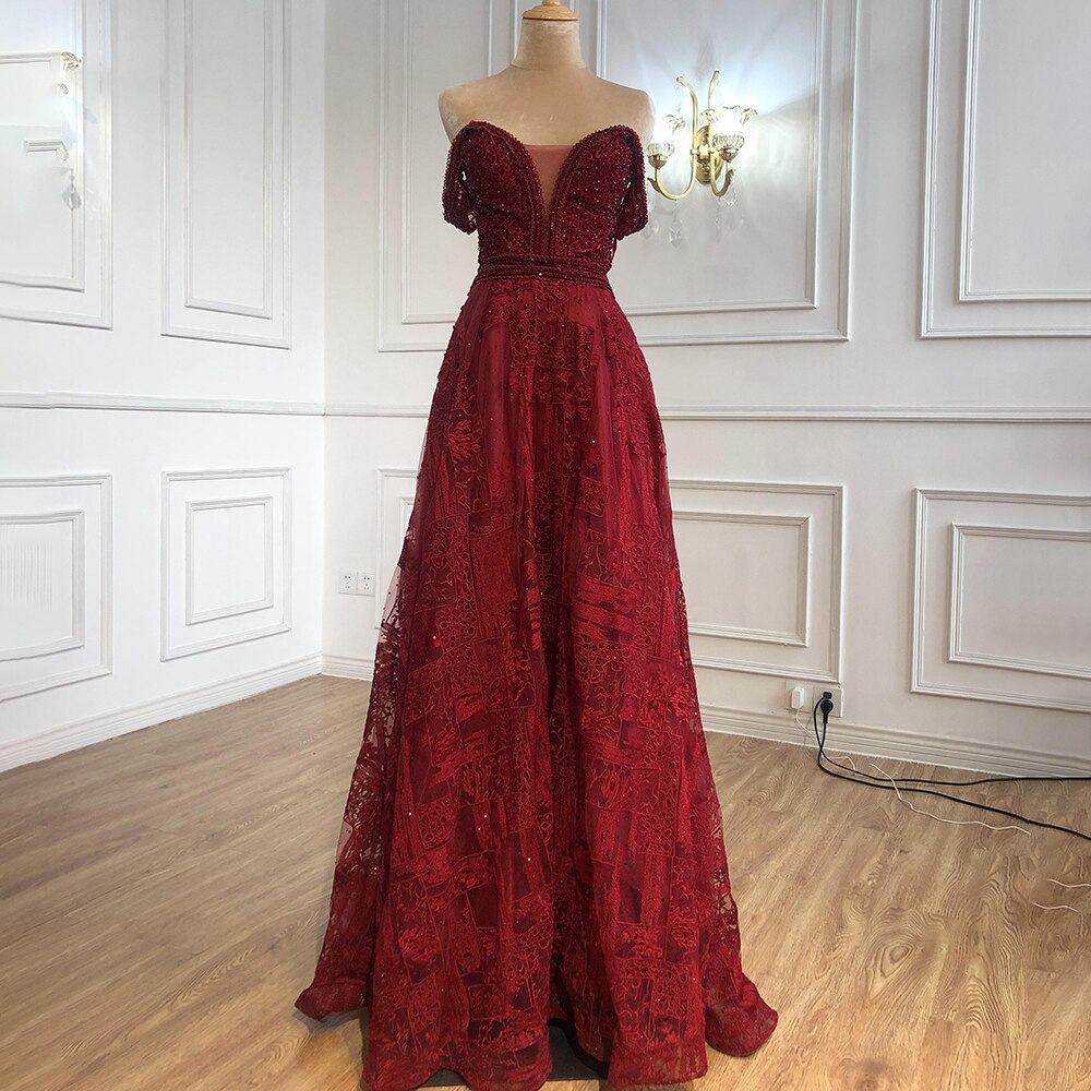 Serene Hill Wine Red A-Line Luxury Evening Gown for Women 2025 | Crystal Sweetheart Neckline Sexy Party Dress | Perfect for Prom, Gala & Formal Events