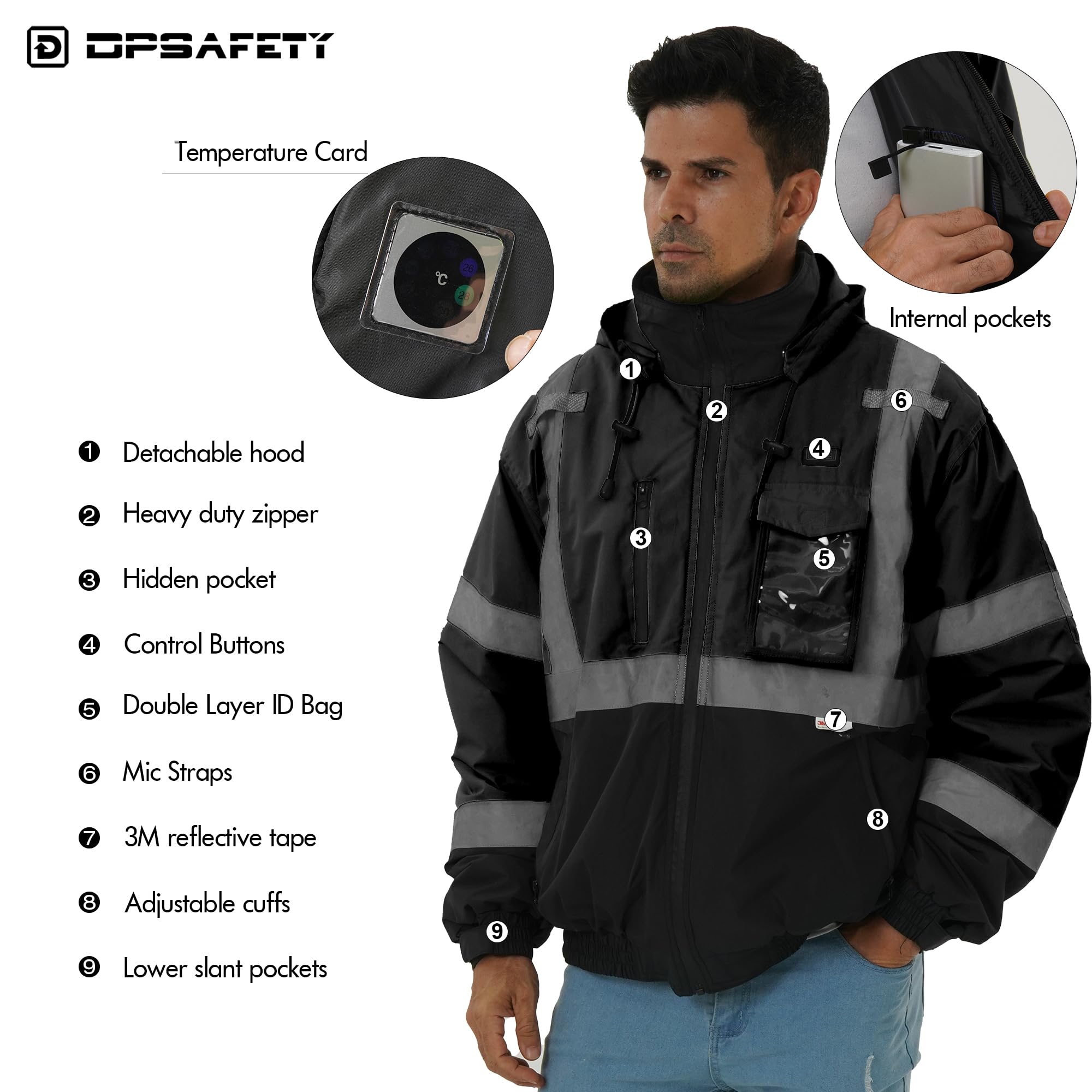 3M Reflective Heated Safety Jacket - Waterproof CLASS 3 Hi-Vis Work Jacket with Heating Technology for Outdoor Winter Construction & Road Workers