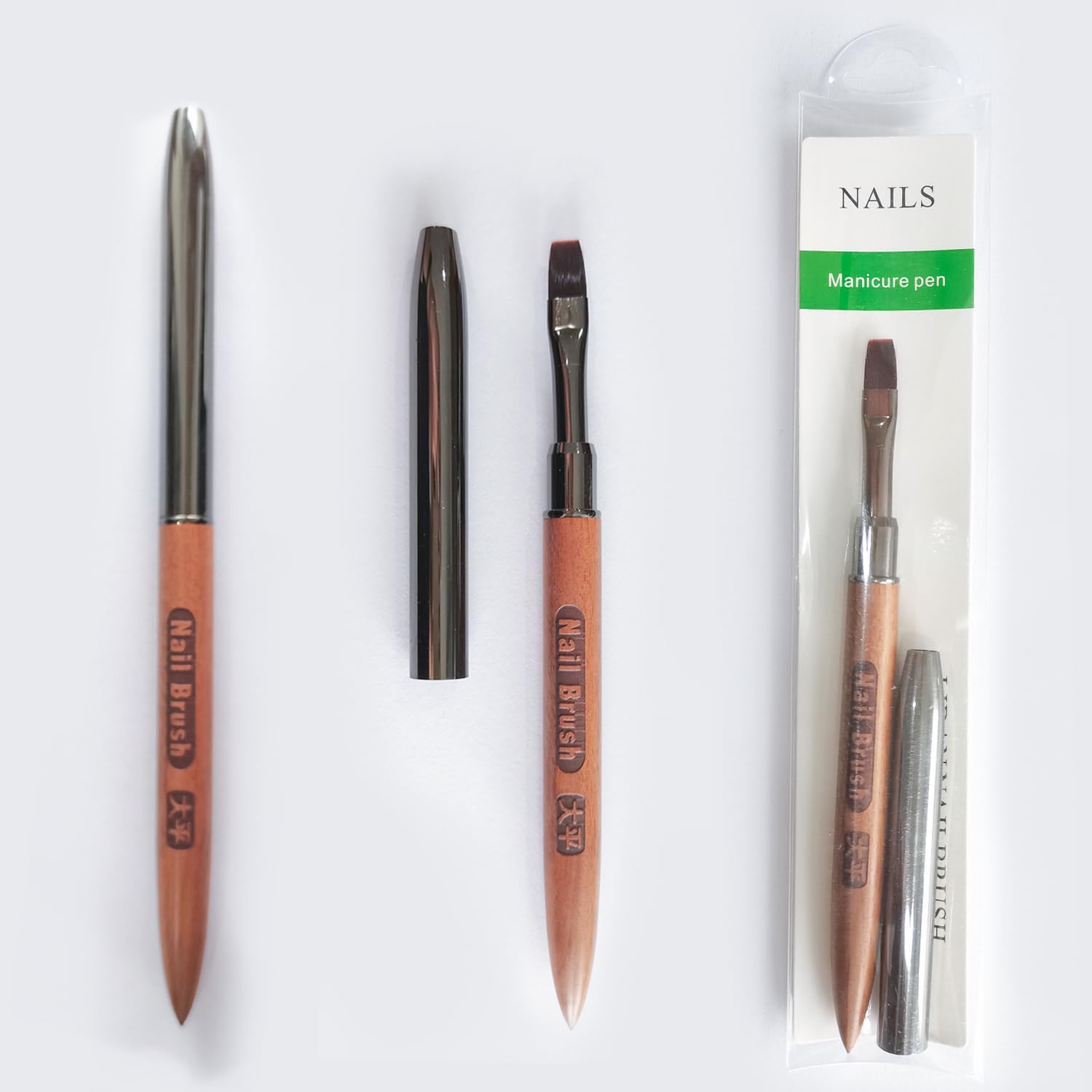 DANNEASY Acrylic Nail Brush Set - Sandalwood Handle Flat Head Nail Art Brush for Acrylic Nails, Gel Polish, Nail Design and Clean Up - Professional Nail Art Tools for Manicure, Pedicure & Salon Use