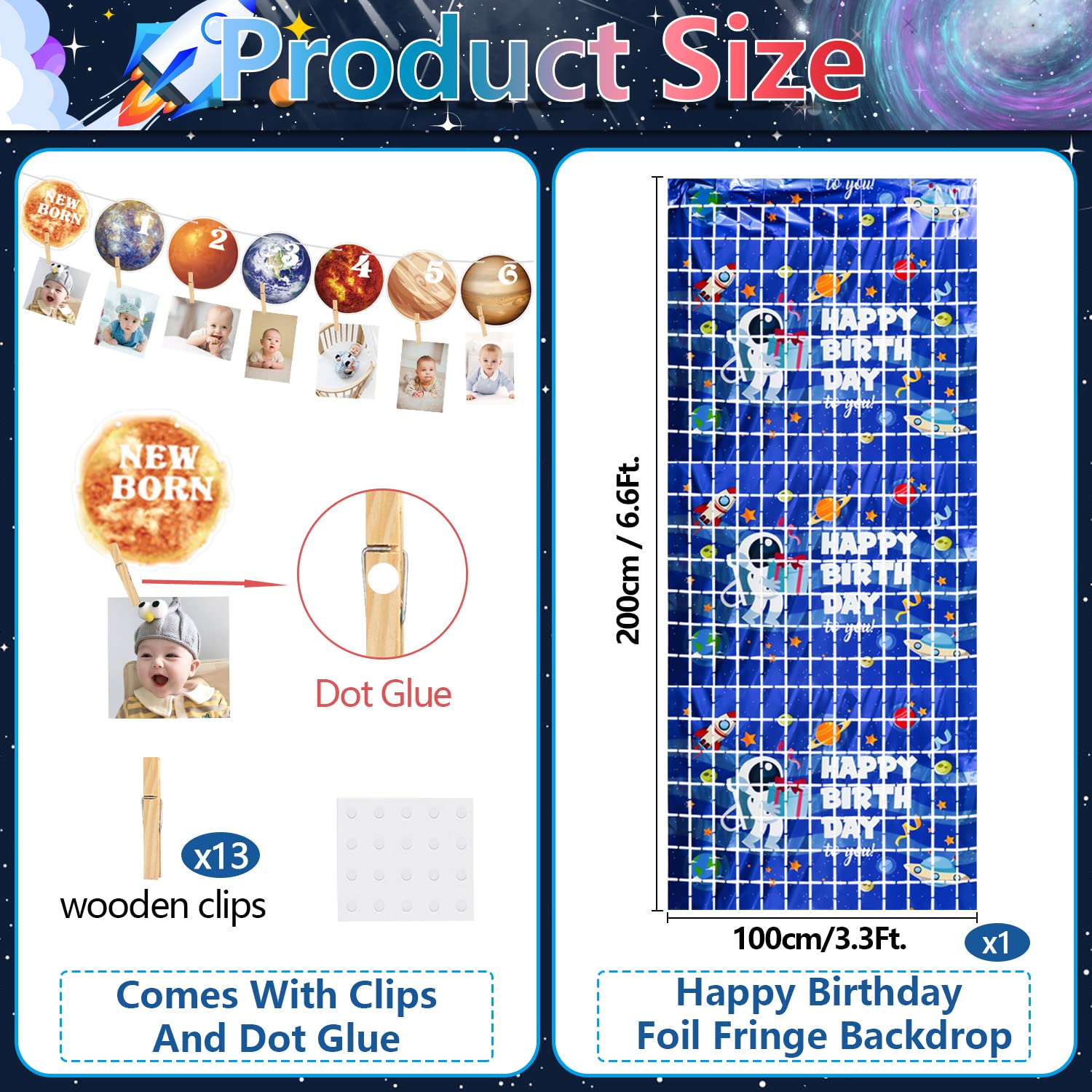 Outer Space 1st Birthday Party Decorations Set - First Trip Around The Sun Banner, Planet Monthly Photo Banner, Honeycomb Centerpiece, Cake Toppers & Balloons - Perfect for Kids' Space-Themed Birthday Party Decor & Photo Backdrop