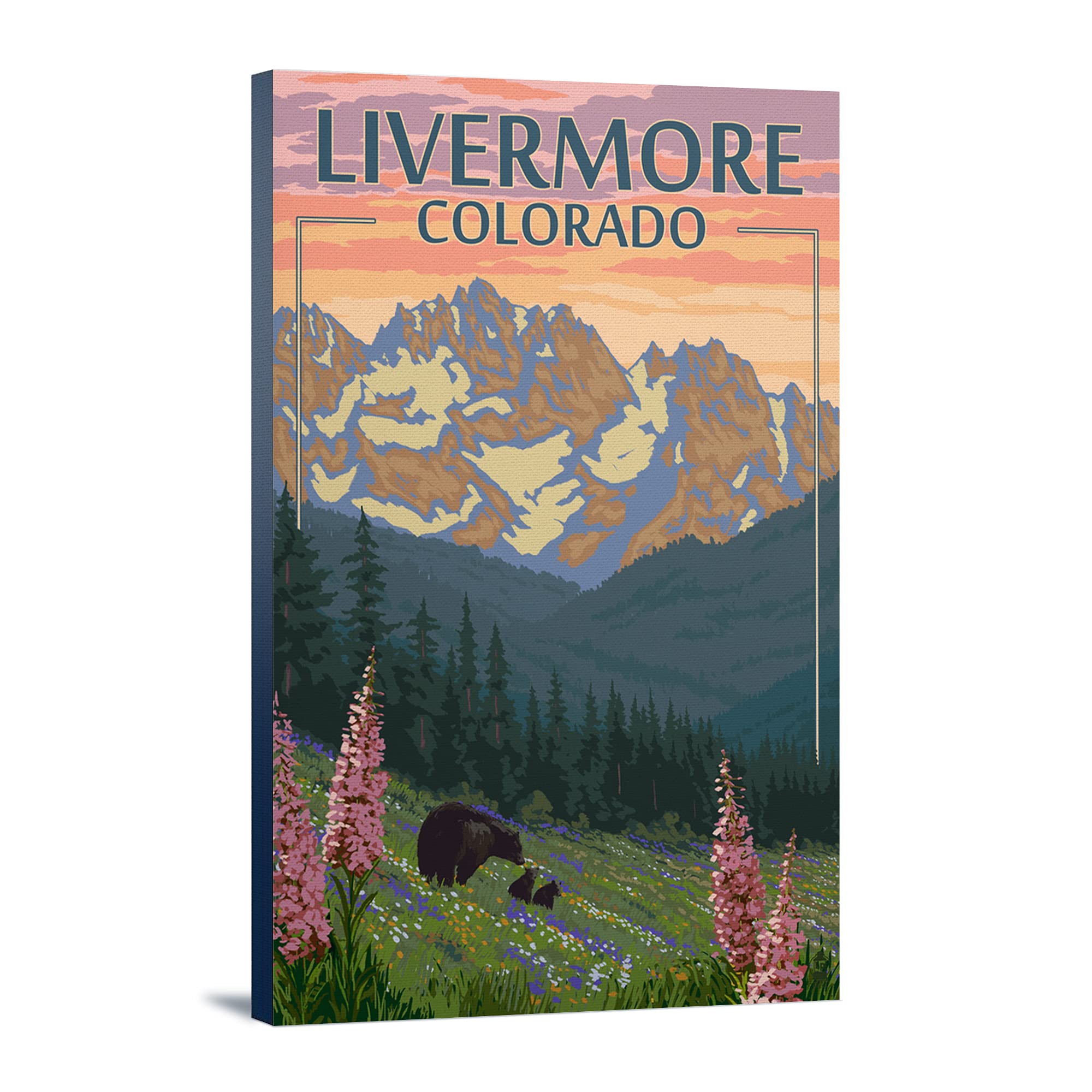 Lantern Press Livermore Colorado Bear and Spring Flowers Wall Art - 12x18 Wrapped Canvas Print for Home & Office Decor - Perfect for Living Room, Bedroom or Gift