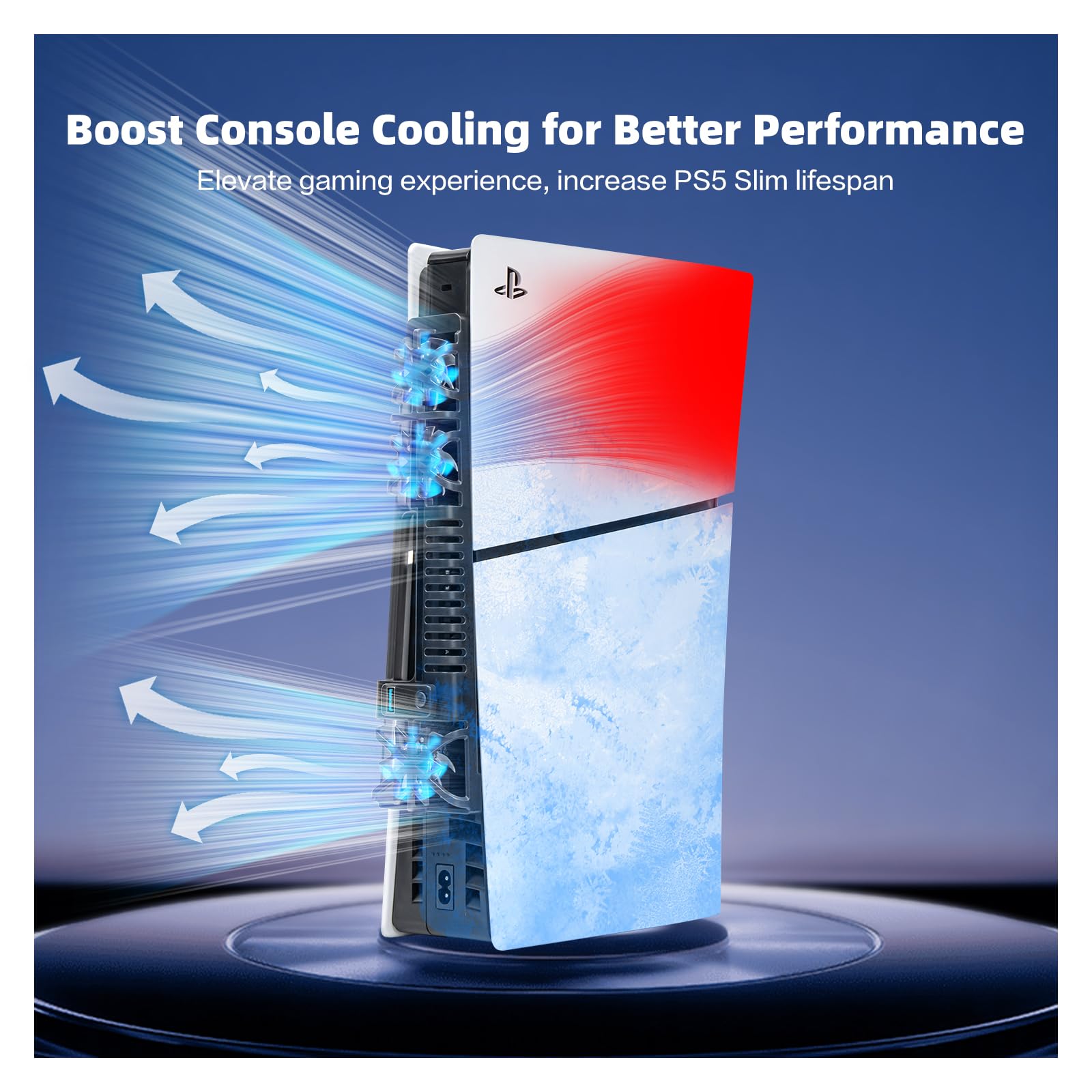 NANANINO PS5 Slim Cooling Fan with RGB Lighting & USB 3.0 Port - Compatible with PlayStation 5 Slim Disc/Digital Edition (Not for PS5 Pro) | Prevent Overheating for Extended Gaming Sessions & Improve Console Performance