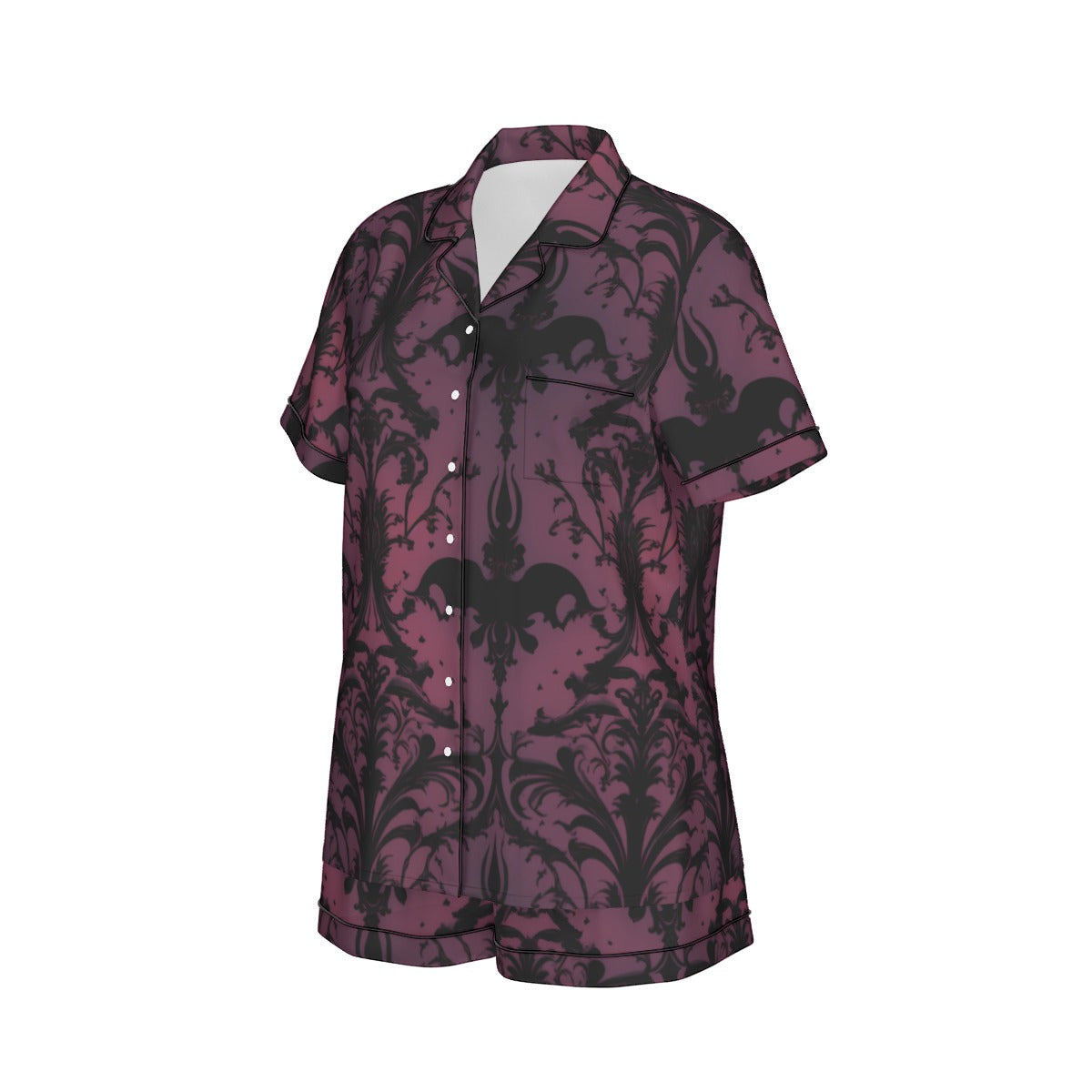 Gothic Purple Women's Imitation Silk Pajama Set - Short Sleeve Sleepwear for Lounge & Nightwear | Soft & Comfortable Pajamas for Relaxing at Home or Bedtime
