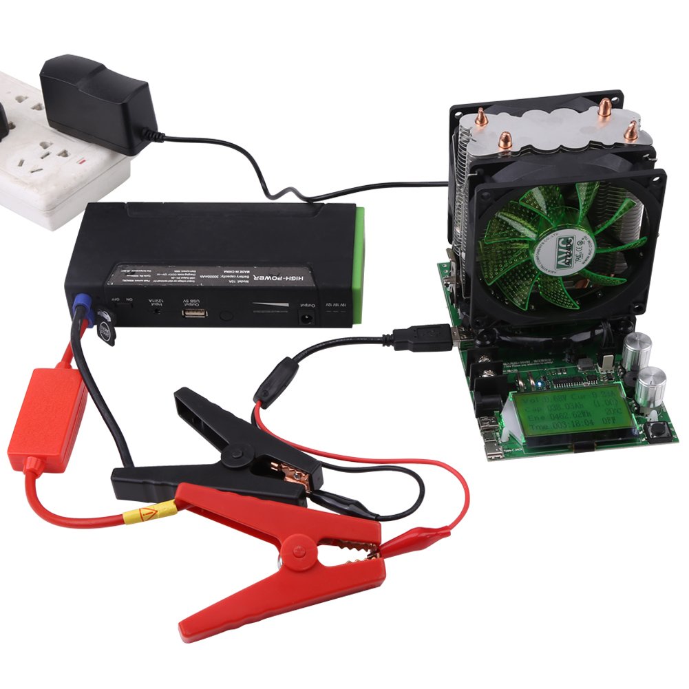 180W USB Battery Capacity Tester - 0-200V 0-20A Constant Current Load Discharge Analyzer with Cooling Fan, US Plug & Clip Cable for Lithium/Pb Battery Testing (Perfect for RC Cars, Solar Systems & DIY Electronics)