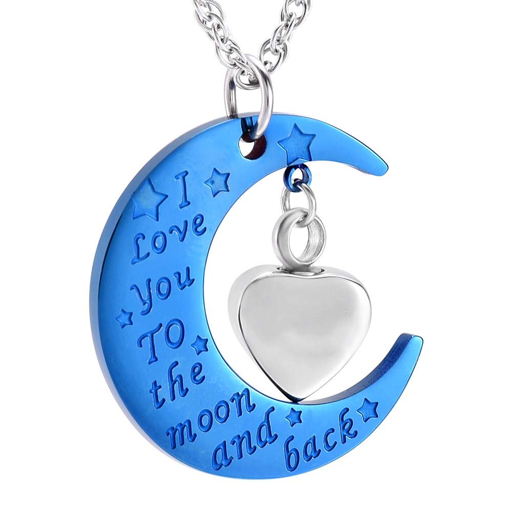 Engraved Moon Heart Urn Necklace - Cremation Jewelry for Ashes, Memorial Keepsake Pendant for Men & Women | Perfect for Honoring Loved Ones at Memorials, Funerals & Special Occasions