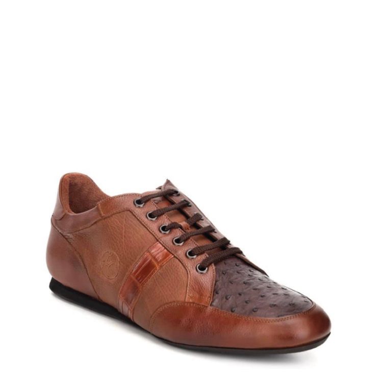 38KAVBM Men's Casual Fashion Ostrich Leather Sneakers - Tobacco Brown - Comfortable Walking Shoes for Daily Wear, Office & Outdoor Activities