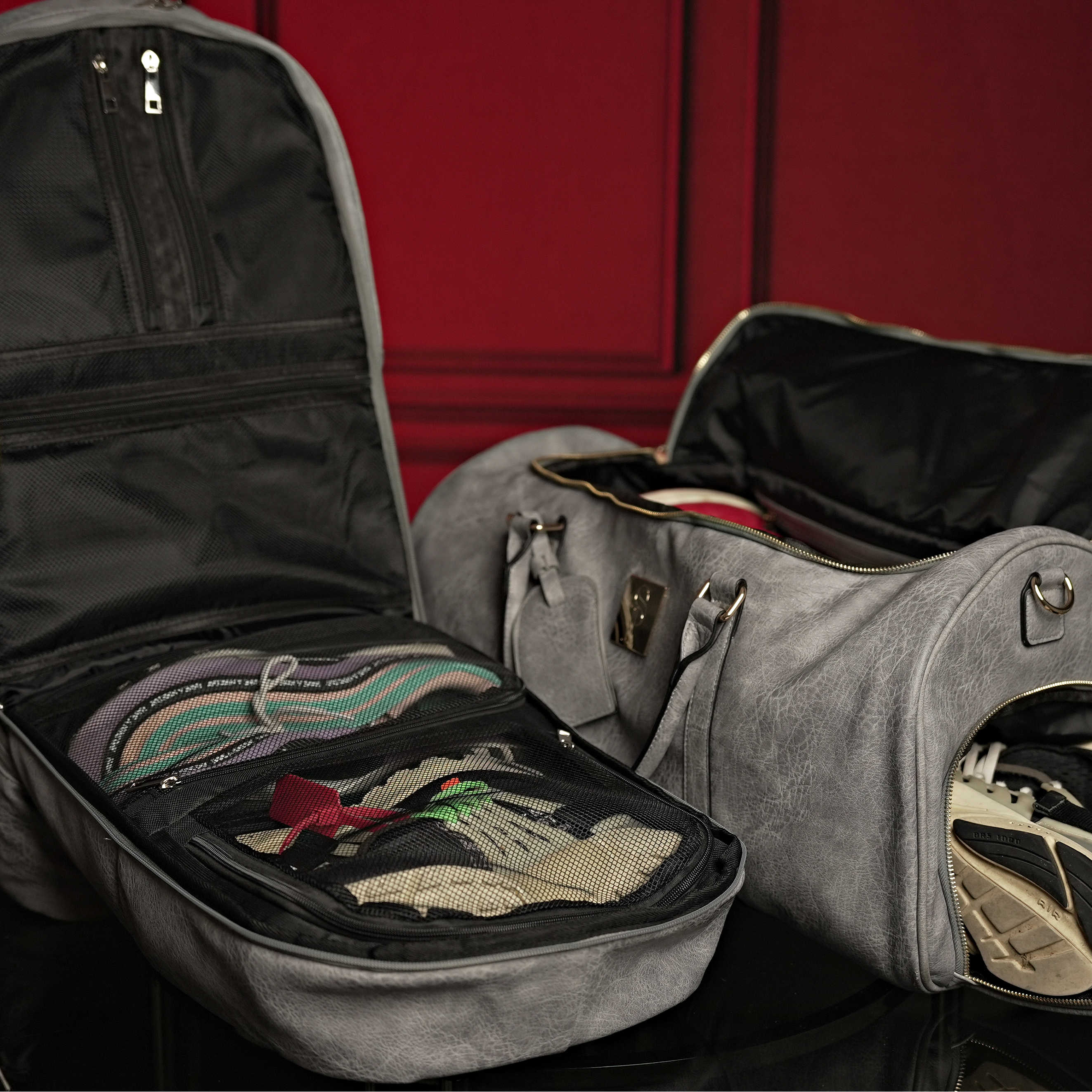 Premium Grey Tumbled Leather Signature Bag Set - Signature Backpack & Duffle Bag Combo for Travel, Work & Gym | Stylish & Durable Leather Accessories