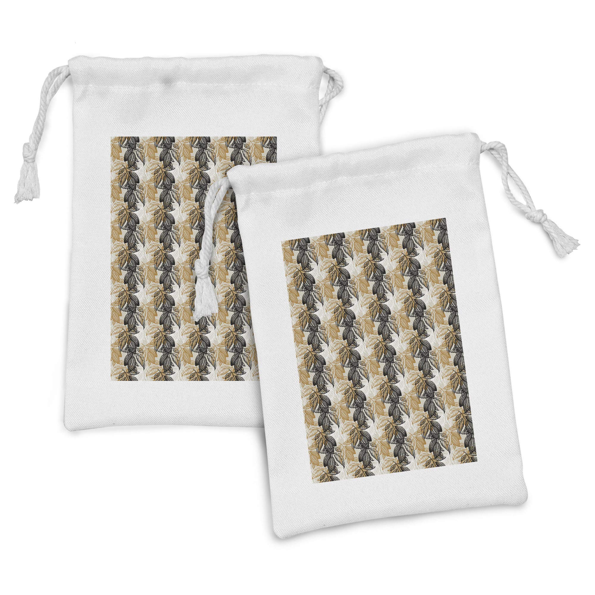 Ambesonne Vintage Botany Fabric Pouch Set of 2 - Cocoa Beans Print Drawstring Bags (9
