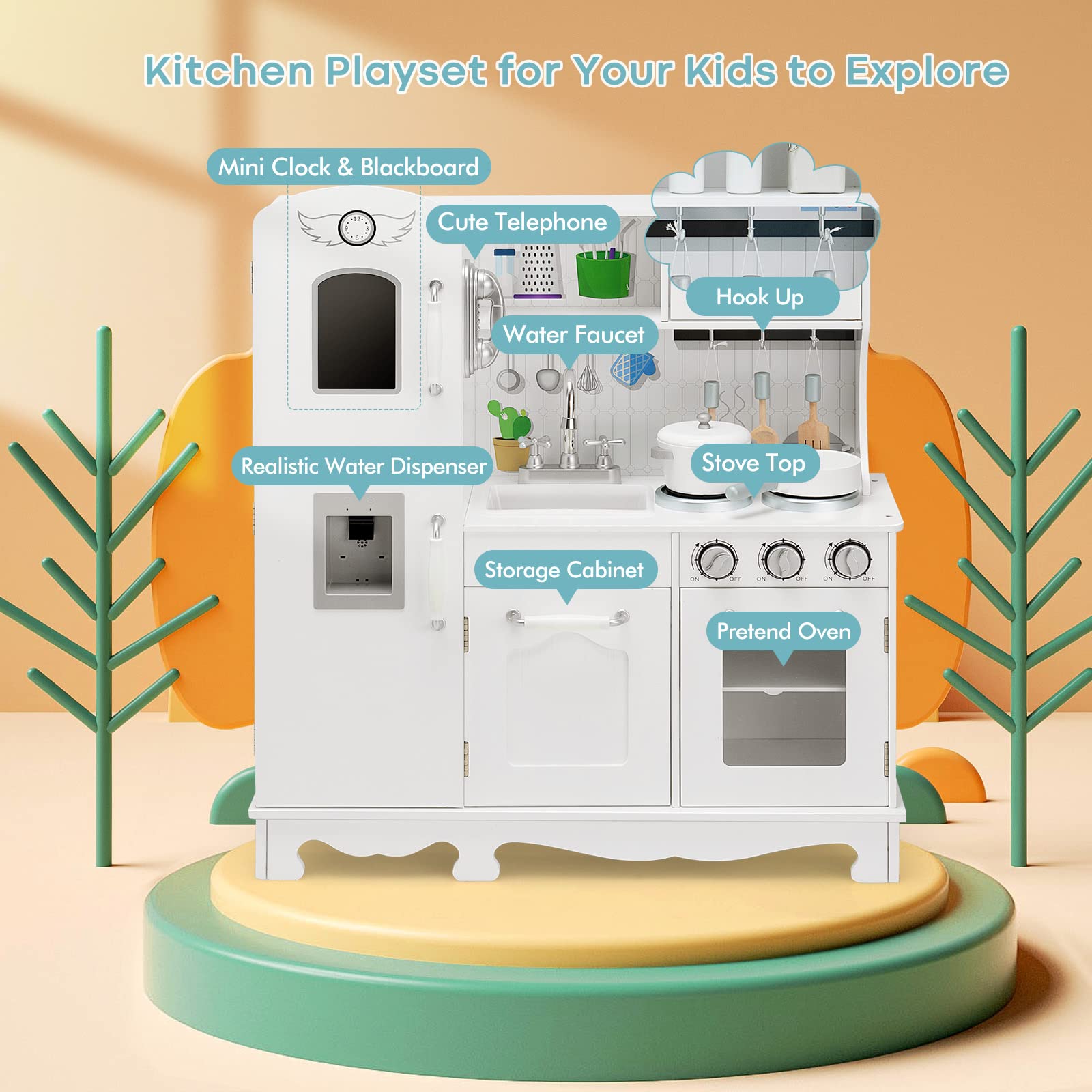 Honey Joy Wooden Kids Kitchen Playset - Pretend Play Toy for Toddlers 3+, Perfect Gift for Little Chefs