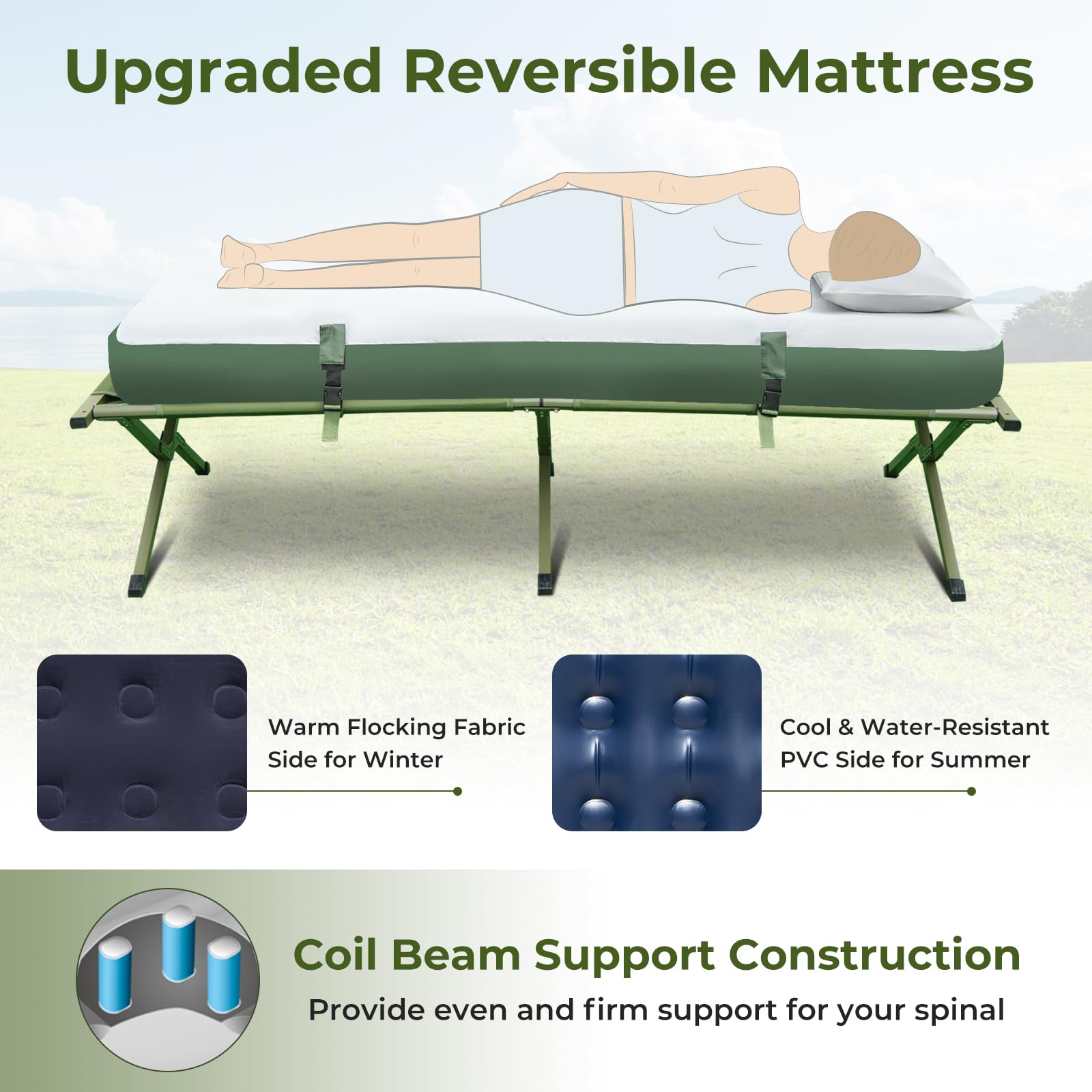 **Moccha Folding Camping Tent Cot with Sleeping Bag & Air Mattress – Portable Elevated Outdoor Tent for Hiking, Backpacking, Picnics – Perfect for Camping Trips & Backyard Adventures**