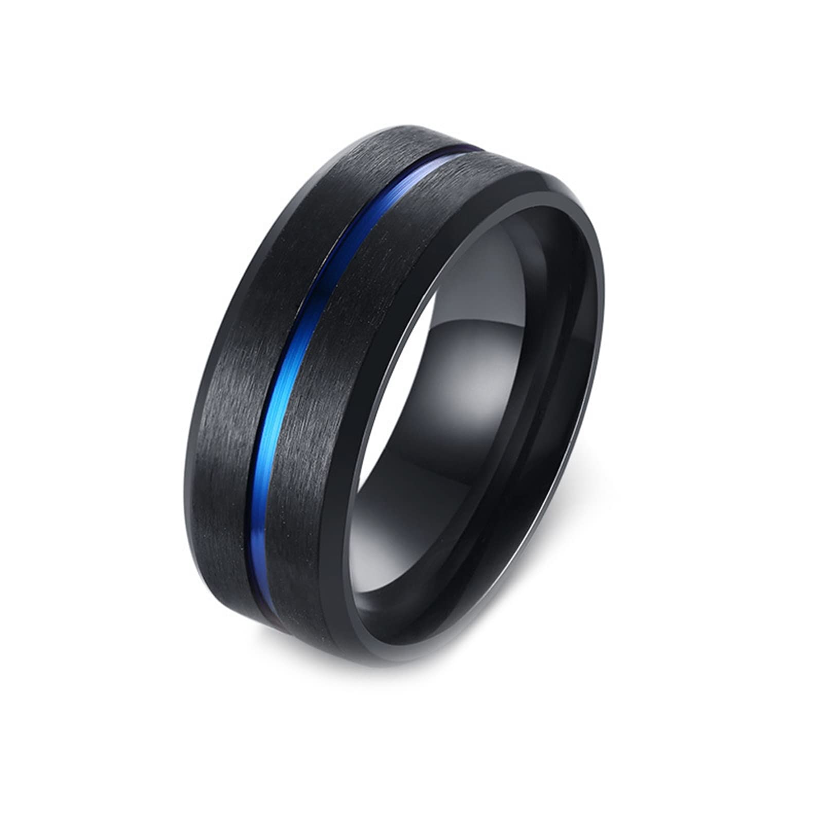 8MM Wide Grooved Center Line Brushed Stainless Steel Wedding Band for Men - Durable Engagement Ring for Him, Perfect for Proposals, Anniversaries & Daily Wear