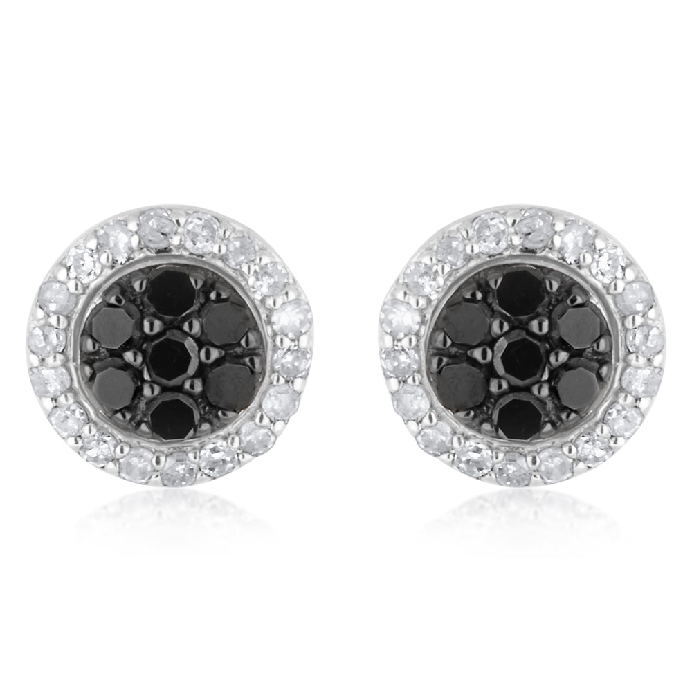3/4 Carat Champagne, Black & White Diamond Stud Earrings with Removable Halo - Elegant Wedding, Anniversary & Special Occasion Jewelry Gift