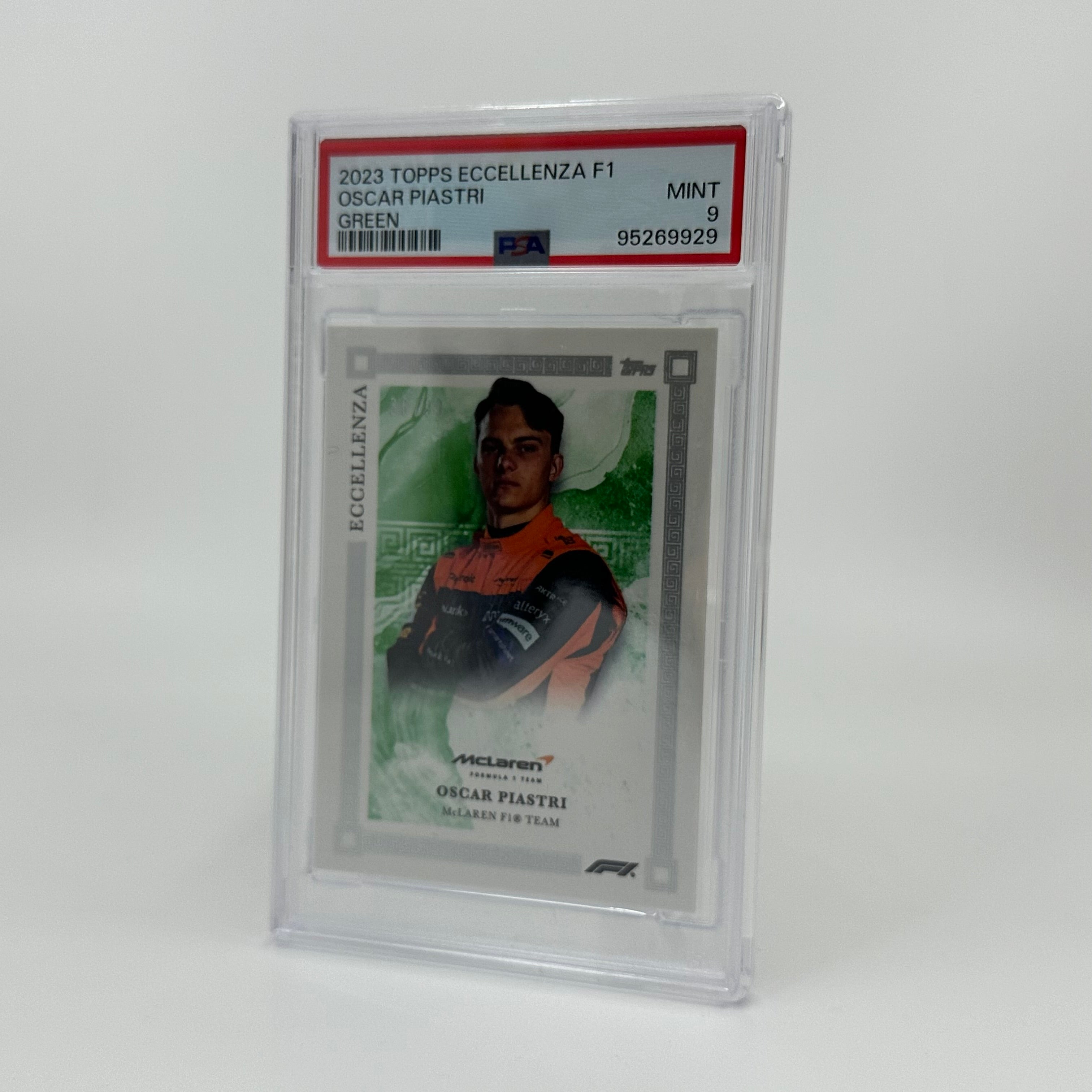PSA 9 Oscar Piastri Green 2023 Topps Eccellenza F1 /99 - Rare Collectible Formula 1 Trading Card for Sports Memorabilia Enthusiasts