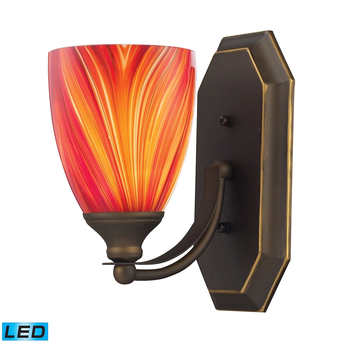 Mix-N-Match Vanity 1-Light Wall Sconce in Aged Bronze with Multi-Colored Glass Shades - Includes Energy Efficient LED Bulb for Bathroom, Bedroom or Hallway Lighting