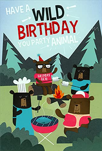 Funny Birthday Card - Pictura Party Animal Bears at Campfire - Humorous Greeting Card for Friends & Family - Perfect for Birthdays, Camping Enthusiasts & Outdoor Lovers