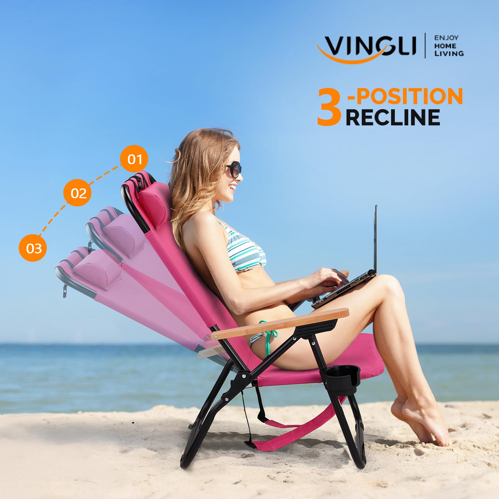 Premium Lightweight Aluminum Backpack Beach Chair with 4-Position Recline, Cup Holders & Textilene Fabric - Portable Folding Camping Chair for Adults, Outdoor, Beach, Picnic, Travel, and Backyard Relaxation